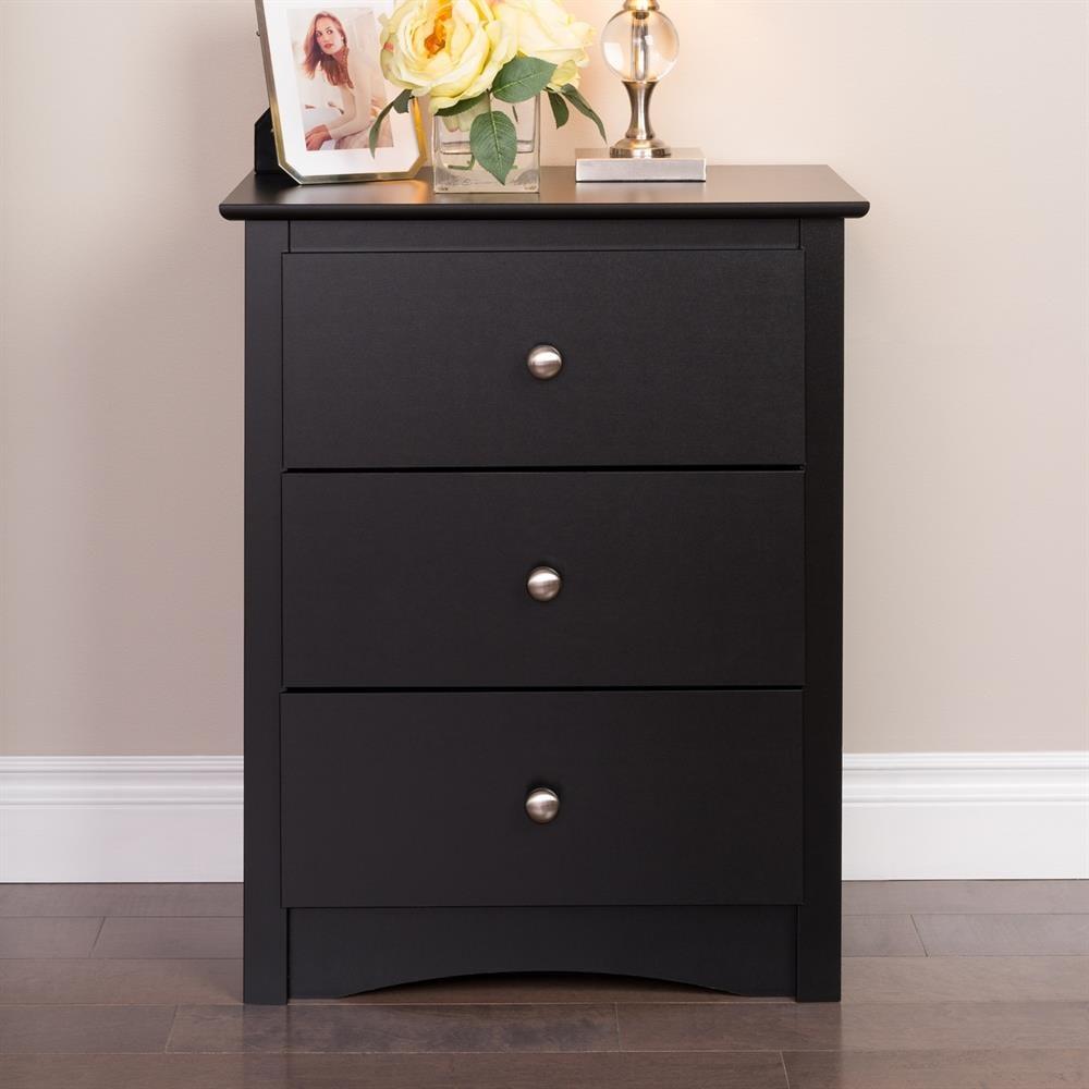Prepac Sonoma 3 Drawer Nightstand - Black : Wood Composite Bedside Table, Rectangle Shape, Spot Clean