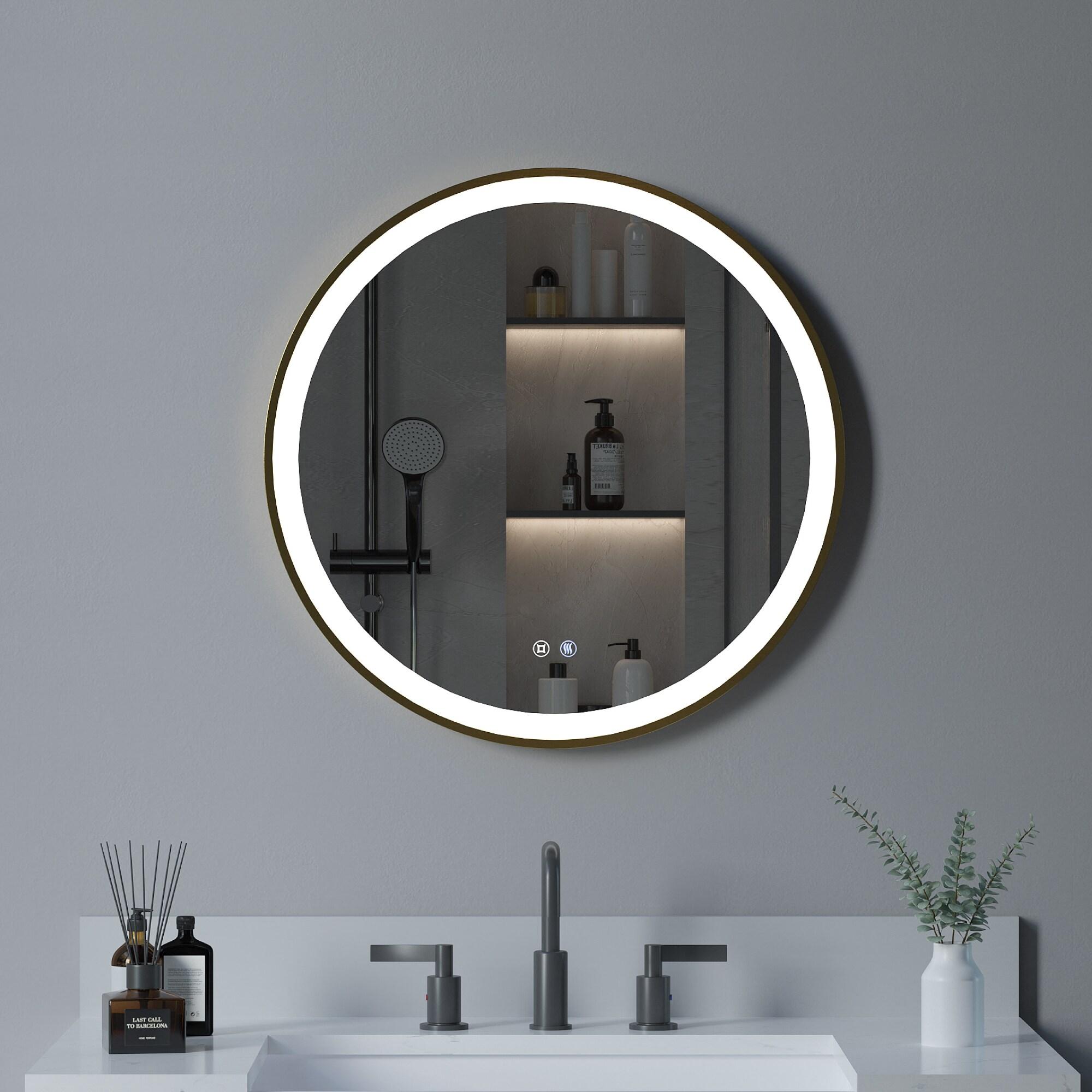 Deluxe Living Modern Round Illuminated Dimmable LED Anti Fog Makeup Bathroom Vanity Mirror