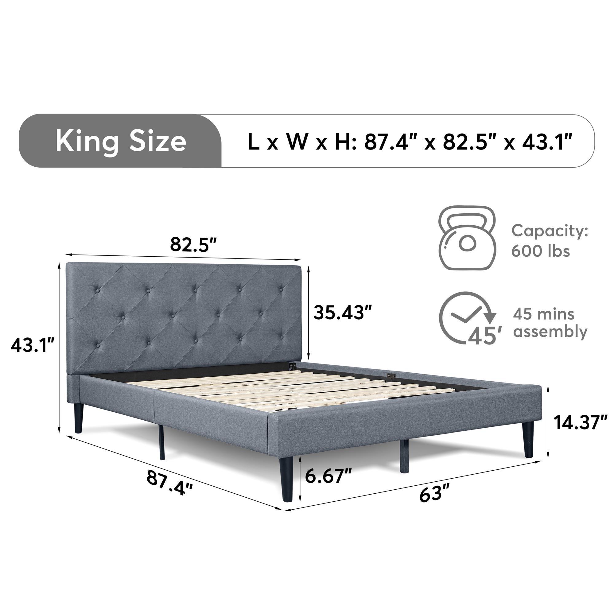 Monticello Bed, Gray, King Size - 87.6 x 80.6 x 40.95 in.
