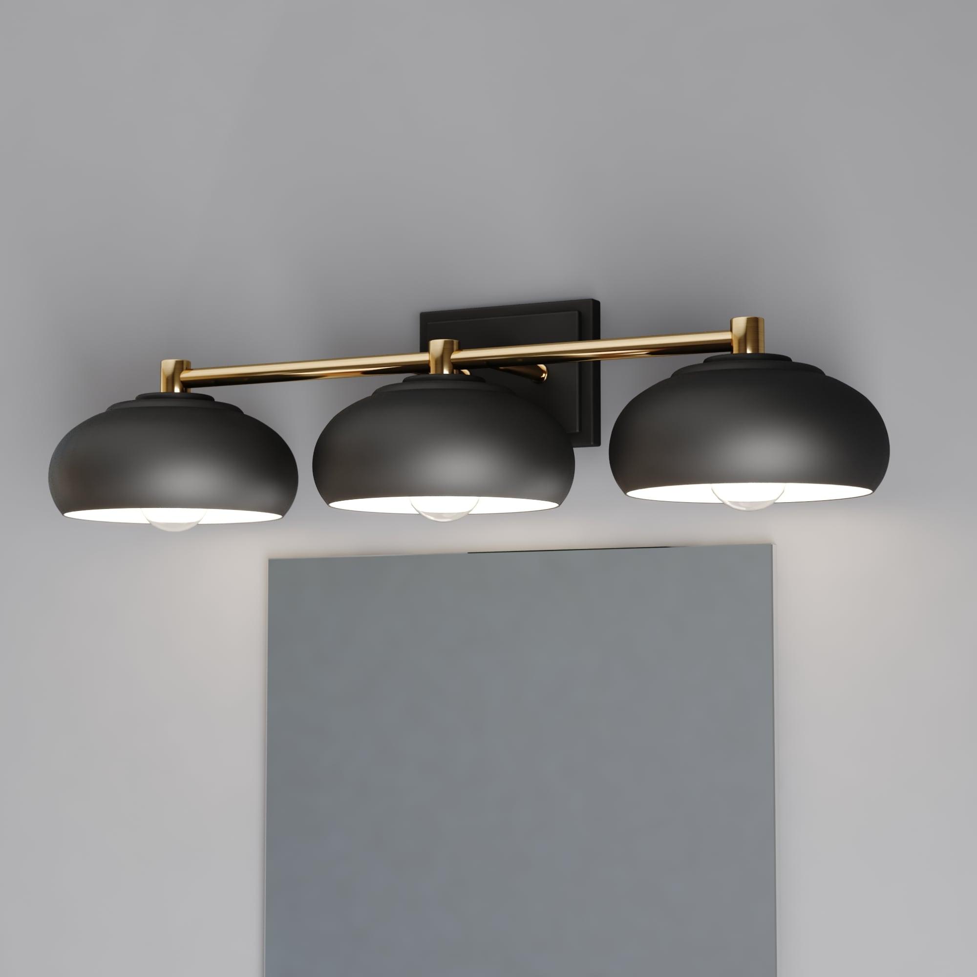 Belmont 3 Light Black and Brass Mid Century Modern Dome Bathroom Vanity Fixture