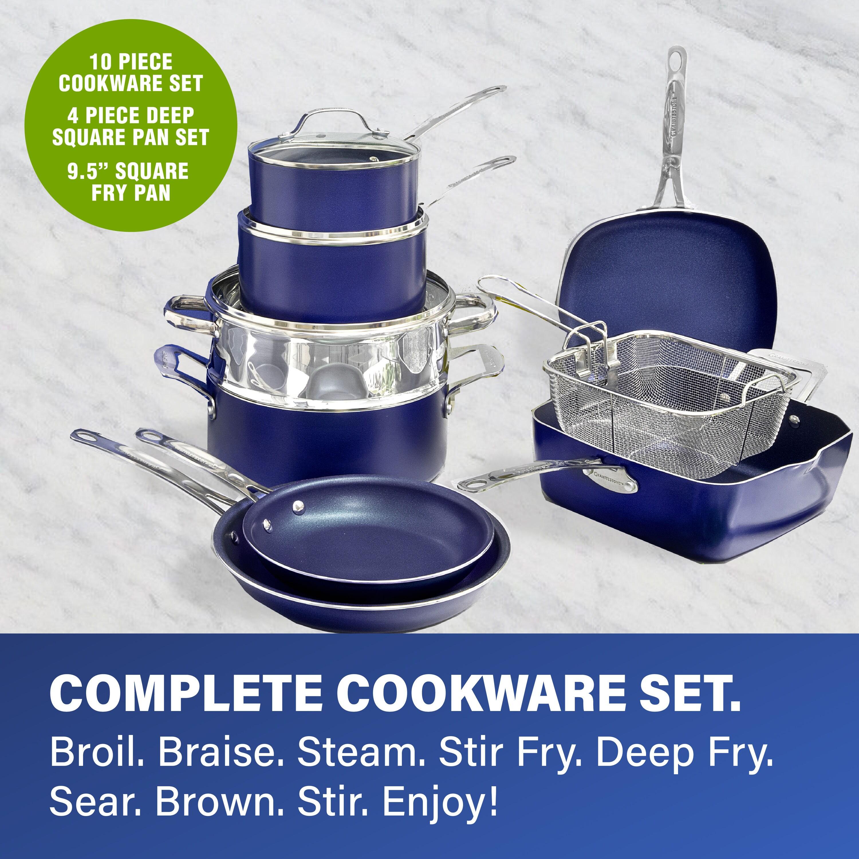 Granitestone Blue 20 Piece Aluminum Non Stick Cookware & Bakeware Set with Ultra Nonstick Surface, Oven & Dishwasher Safe
