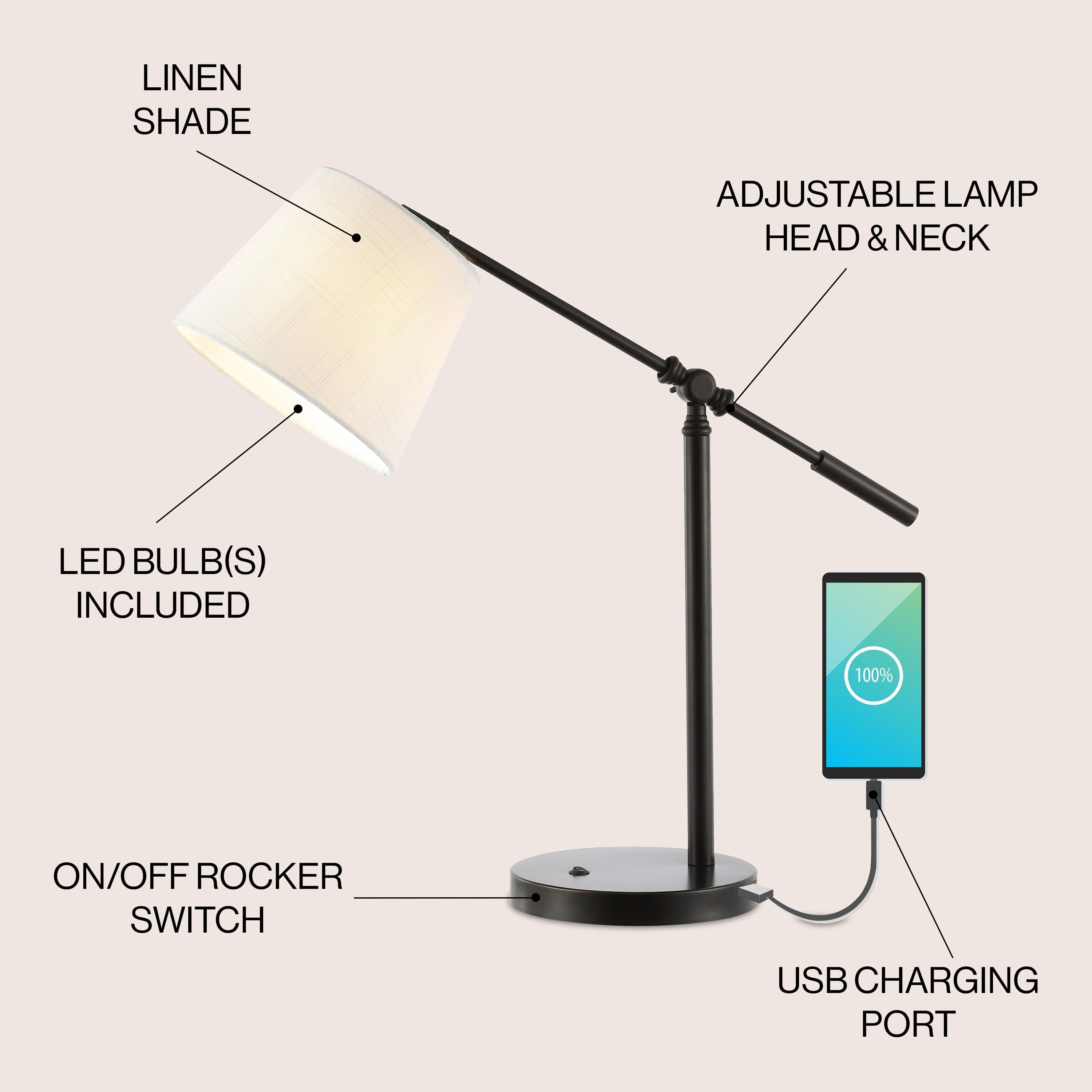 Troy 24 in. Classic Contemporary Iron LED Task Lamp with USB Charging Port, Oil Rubbed Bronze