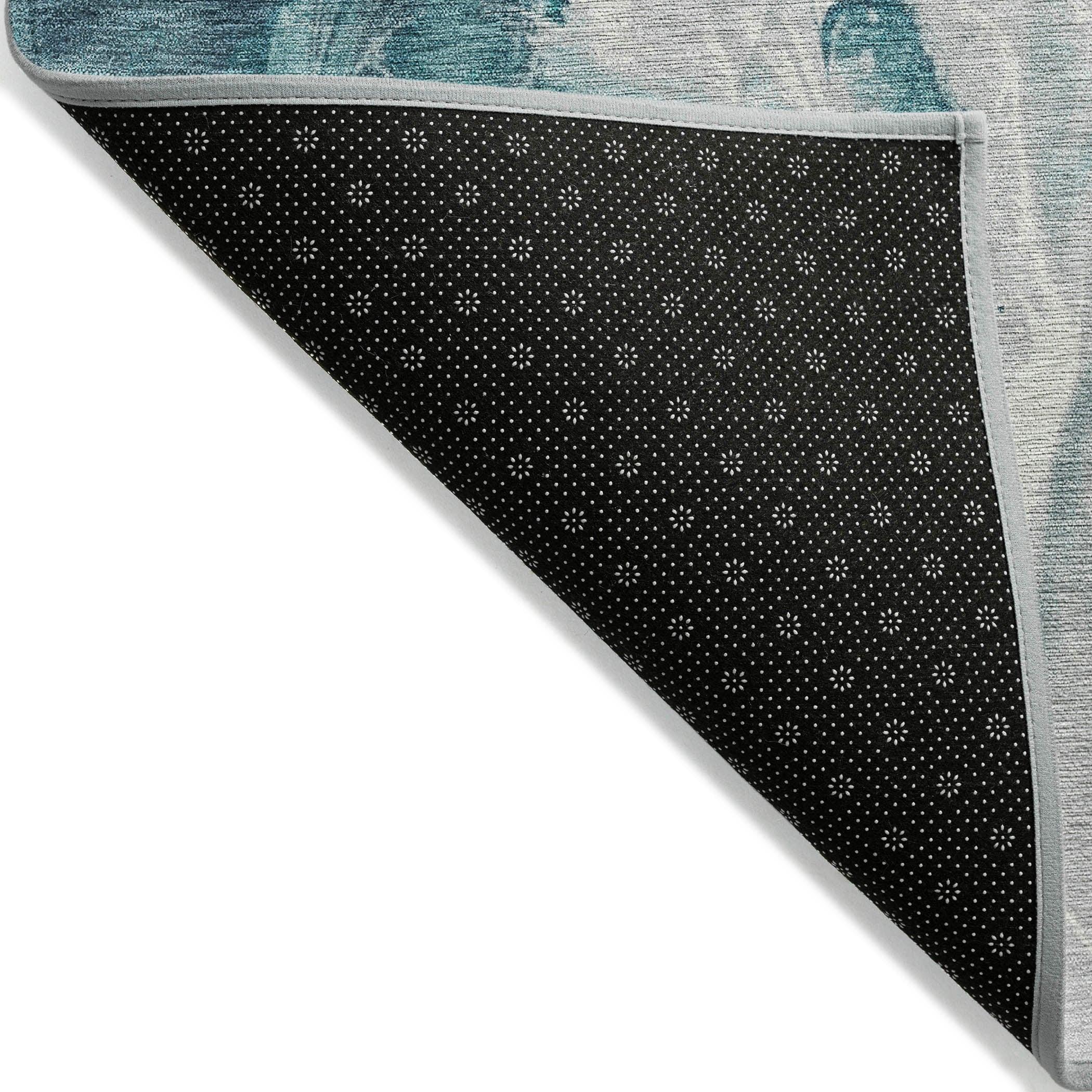 Machine Washable Indoor/Outdoor Cinead ACN1687 Teal Rug