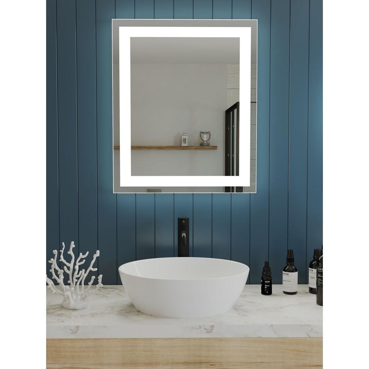 Progress Lighting Captarent 1-Light LED Illuminated Bathroom Mirror, White, Frosted LED Shade