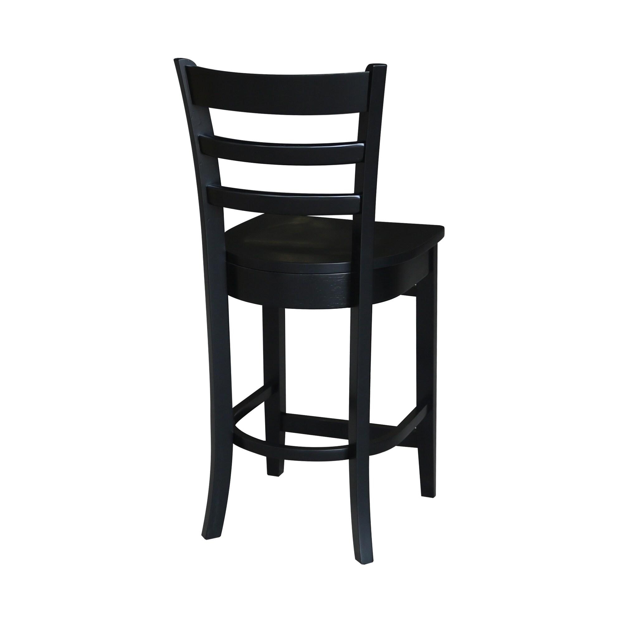 24" Emily Counter Height Barstool Antiqued Black - International Concepts: Solid Wood, Ladder-Back, Square Seat