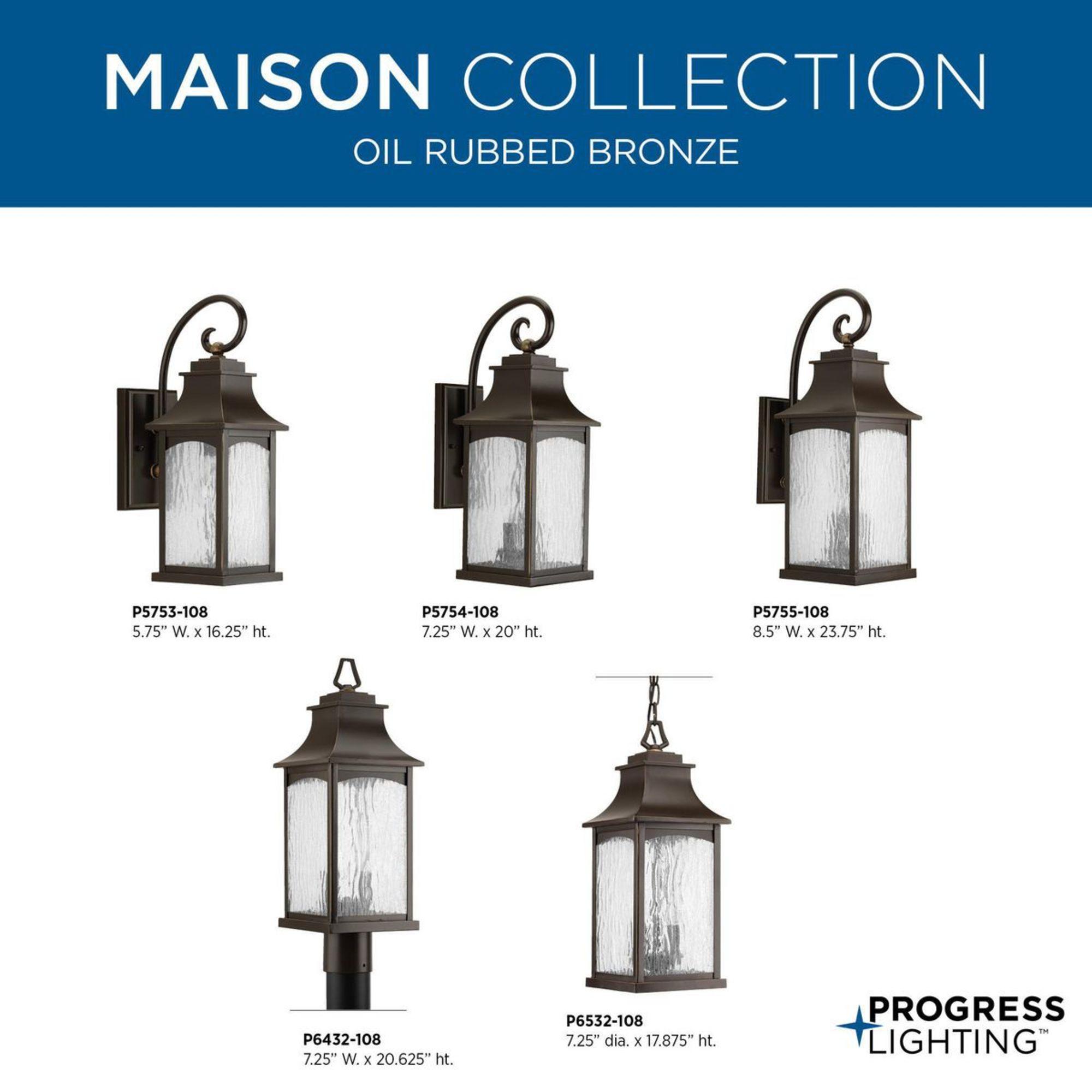 Progress Lighting Maison 1-Light Wall Lantern, Oil Rubbed Bronze, Clear Seeded Glass