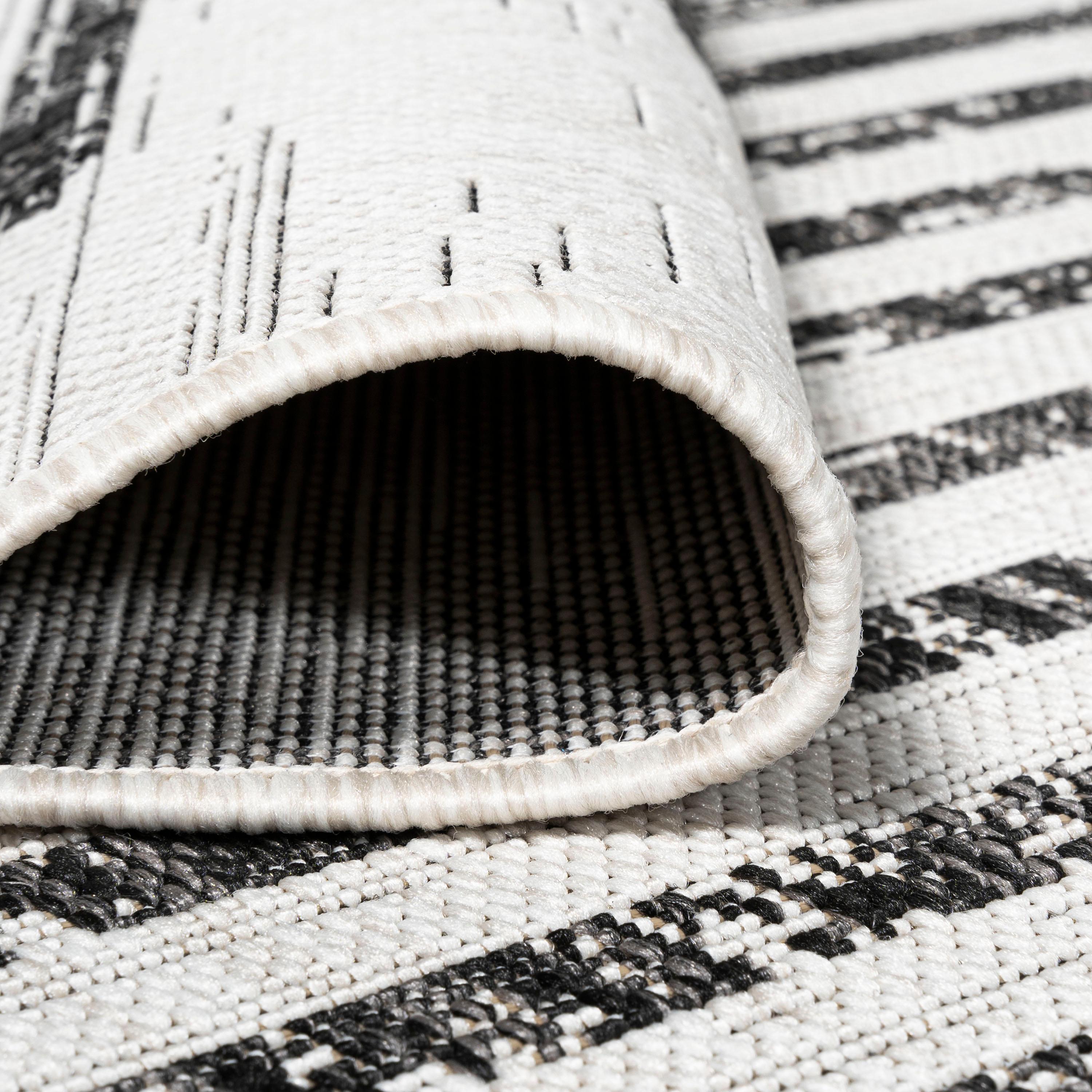 4'x6' Zolak Berber Stripe Geometric Indoor/Outdoor Area Rug, Ivory/Black - JONATHAN Y
