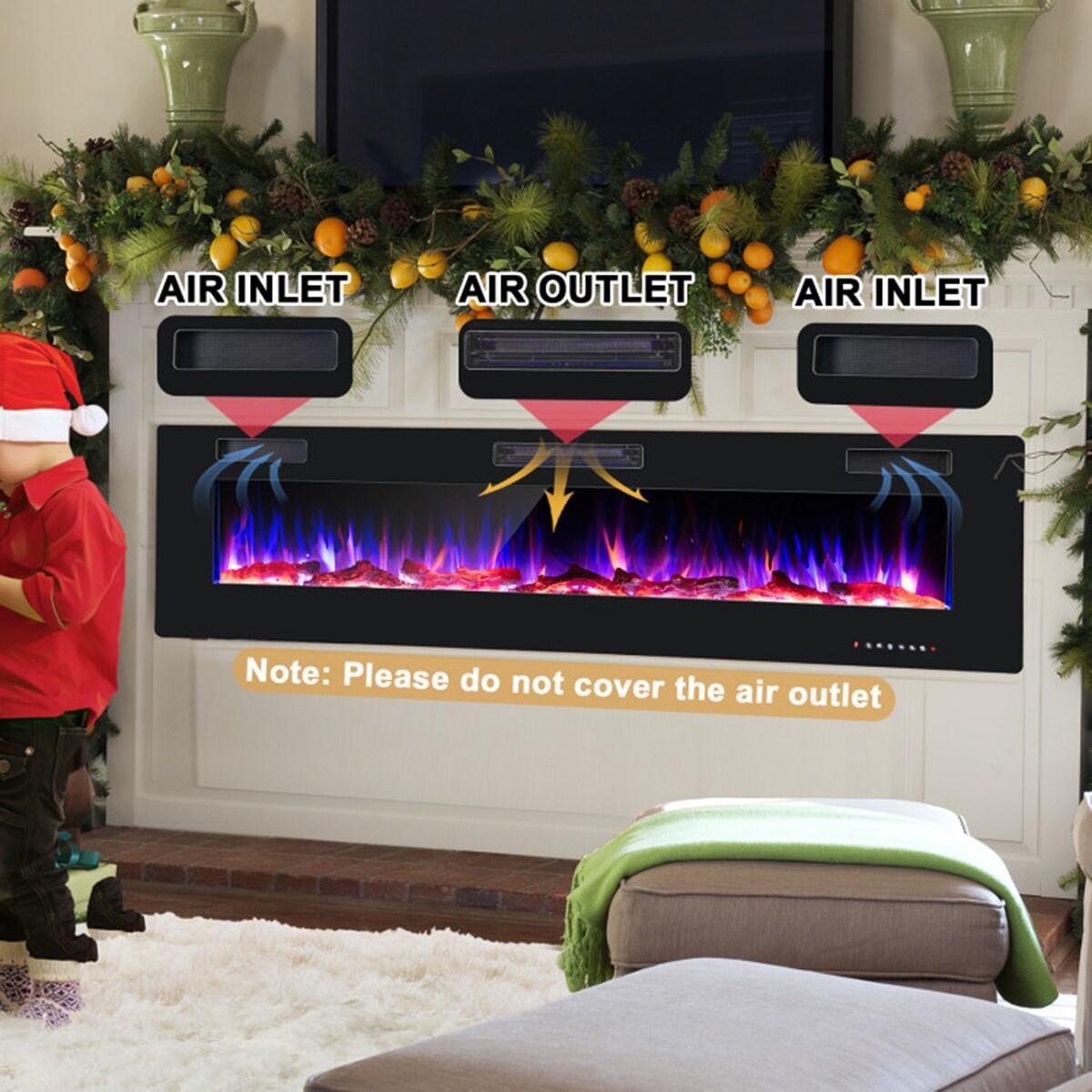Costway 68'' Ultra-Thin Electric Fireplace Recessed Wall Mounted W/Crystal Log Decoration