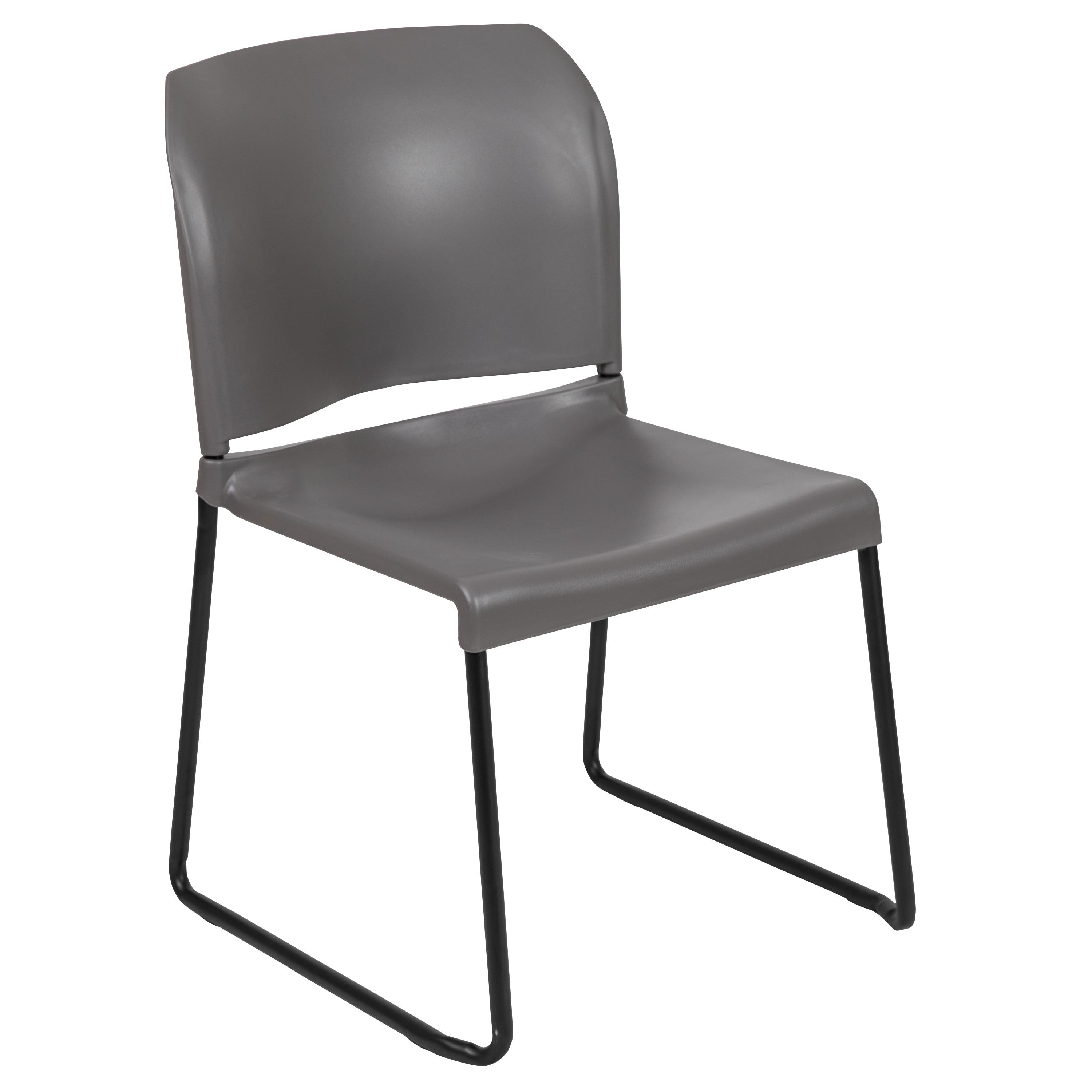 Flash Furniture HERCULES Series 880 lb. Capacity Gray Full Back Contoured Stack Chair with Black Powder Coated Sled Base