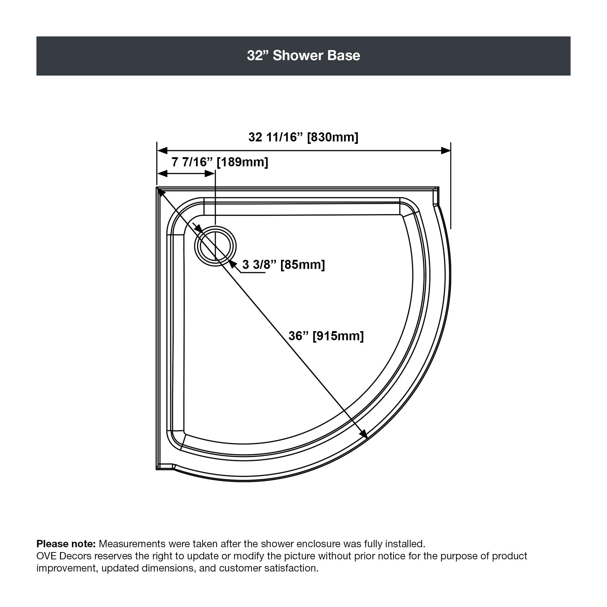 OVE Decors Breeze 33 in. Framed Round Shower Kit w/ Frosted Glass, Base, Wall