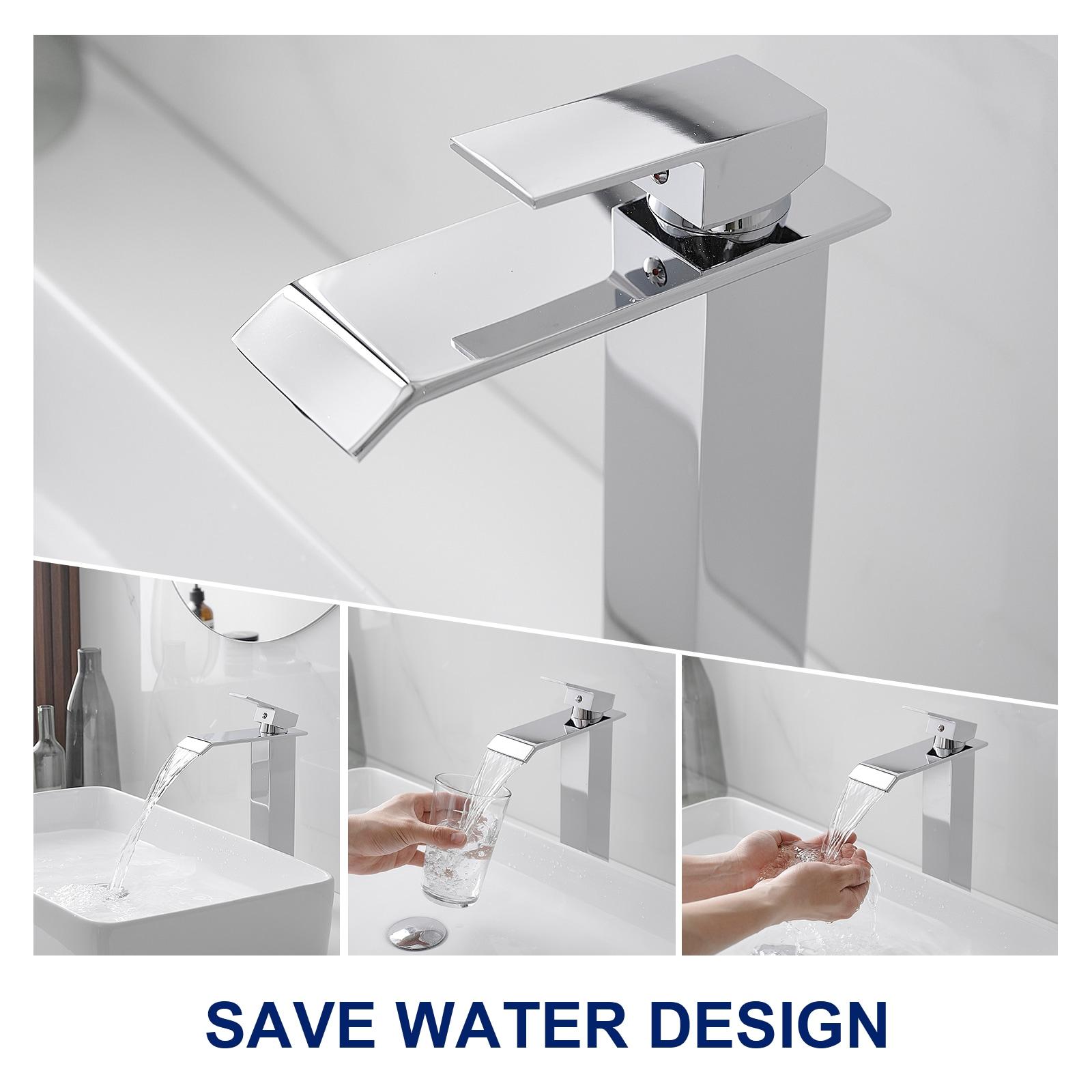 BWE Waterfall Single Hole Single Handle Bathroom Vessel Sink Faucet With Pop-up Drain Assembly