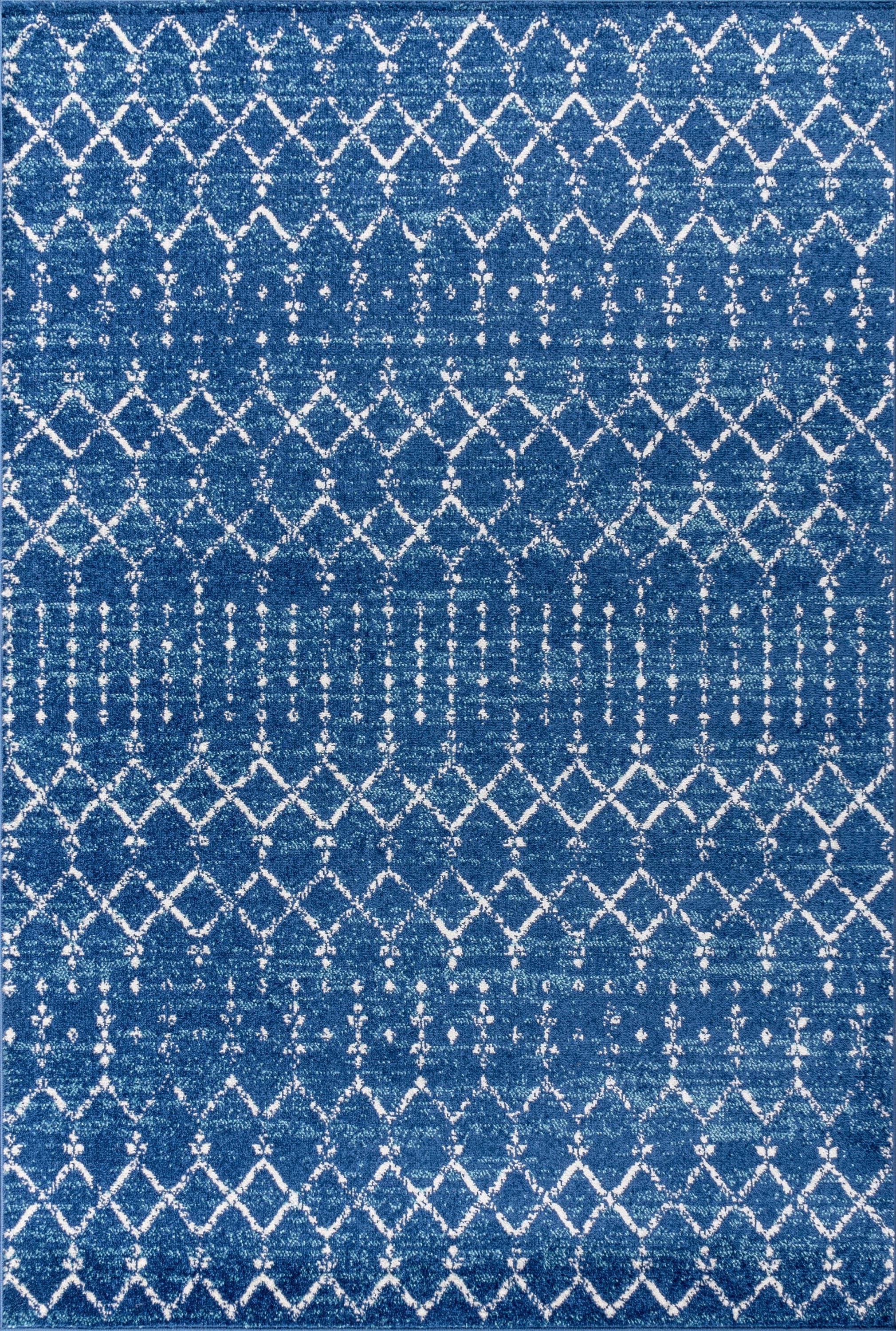 JONATHAN Y Moroccan HYPE Boho Vintage Diamond Blue/White 4 ft. x 6 ft. Area Rug