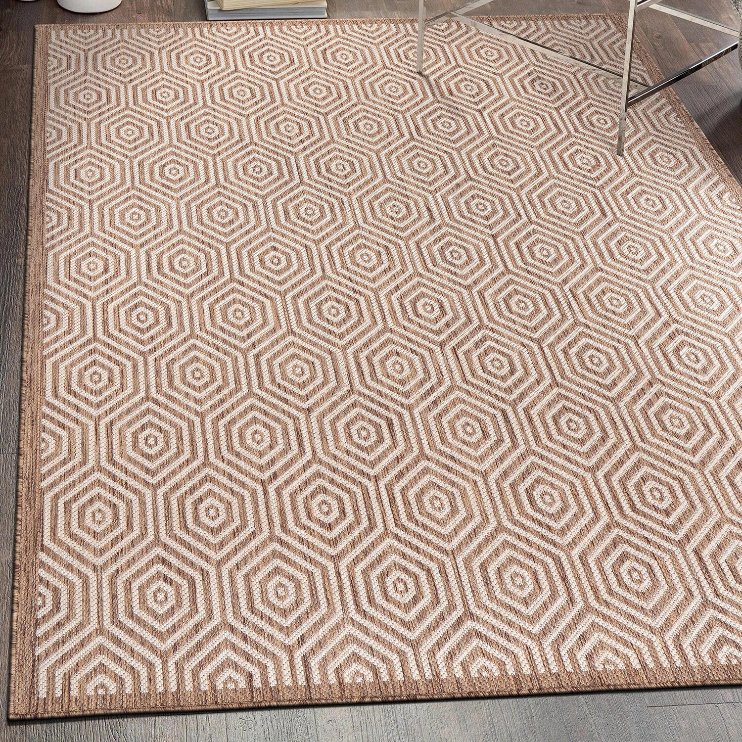 World Rug Gallery Modern Geometric Textured Flat Weave Indoor/Outdoor Area Rug - BROWN 7'10"X10'