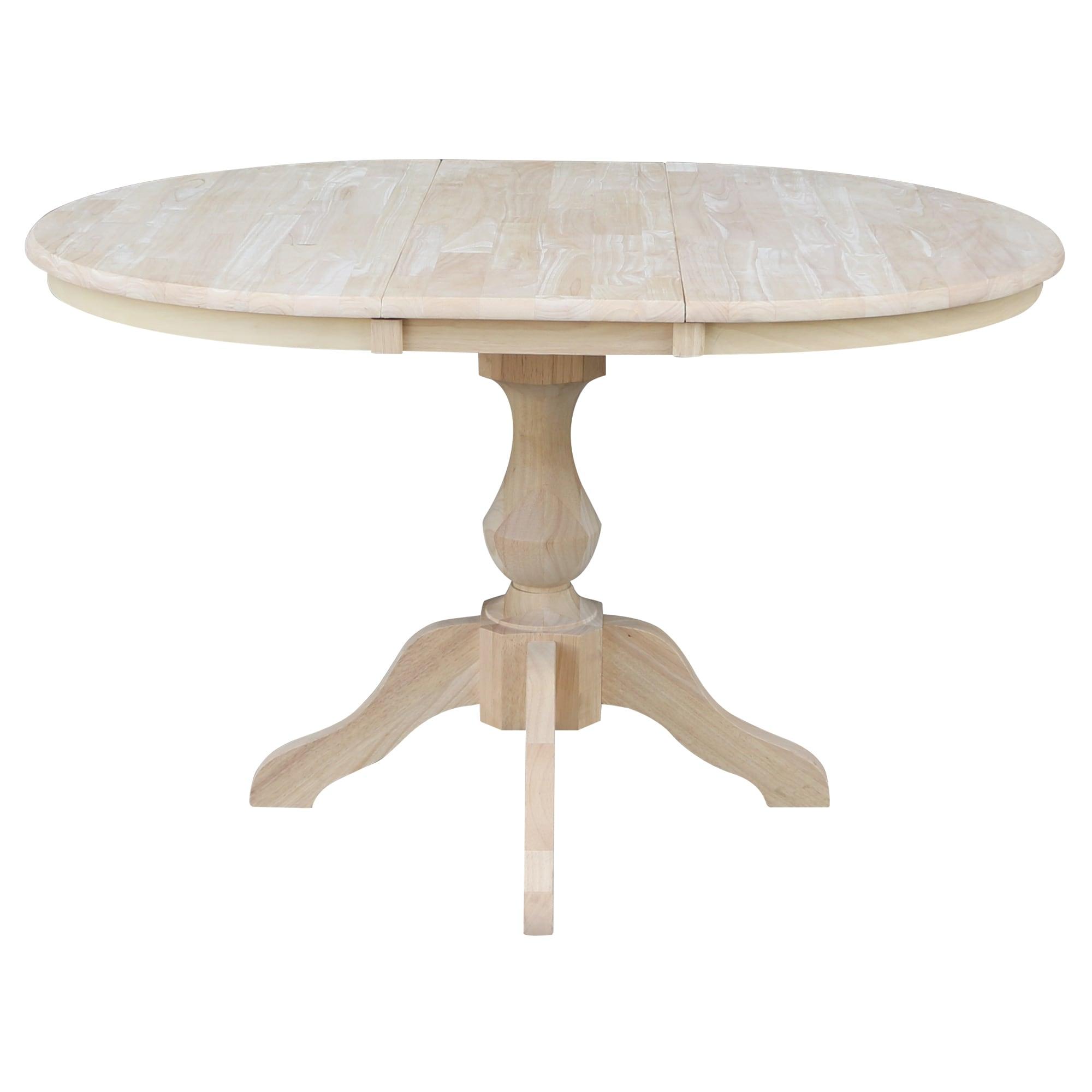 36" Kent Round Top Pedestal Dining Table with 12" Leaf Unfinished - International Concepts: Solid Wood, Expandable