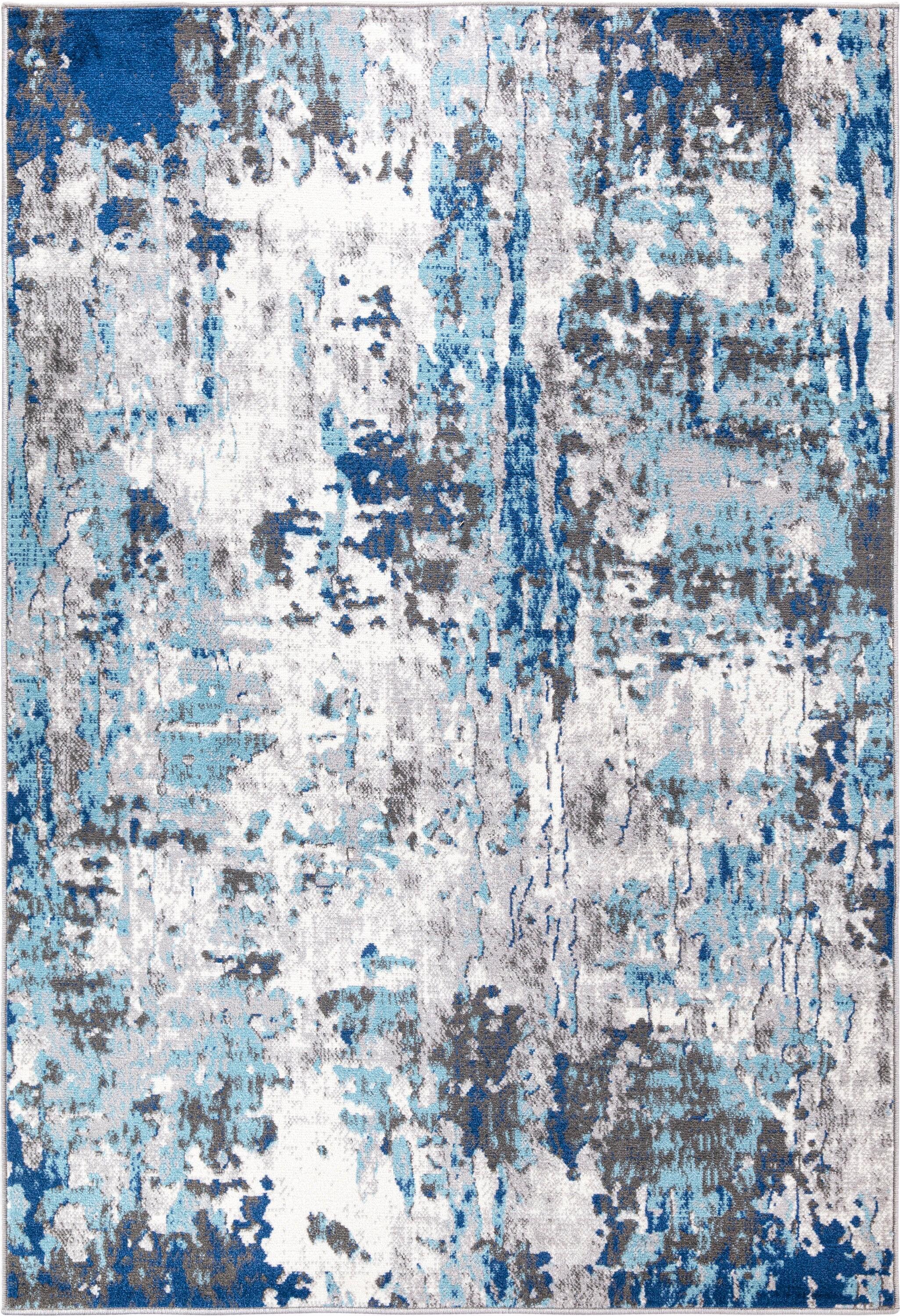 World Rug Gallery Distressed Modern Abstract Indoor Area Rug - Blue 7'10" x 10':  Stain-Resistant,  Low Pile,  Machine Made