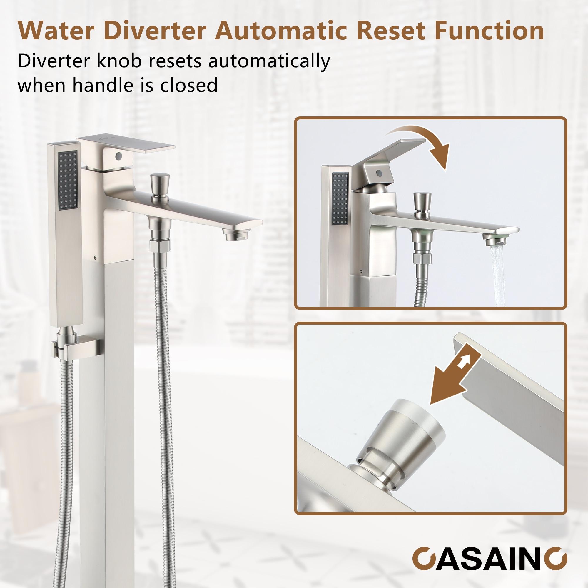 1-Handle Floor Mount Freestanding Tub Faucet with Handheld Shower in Brushed Nickel