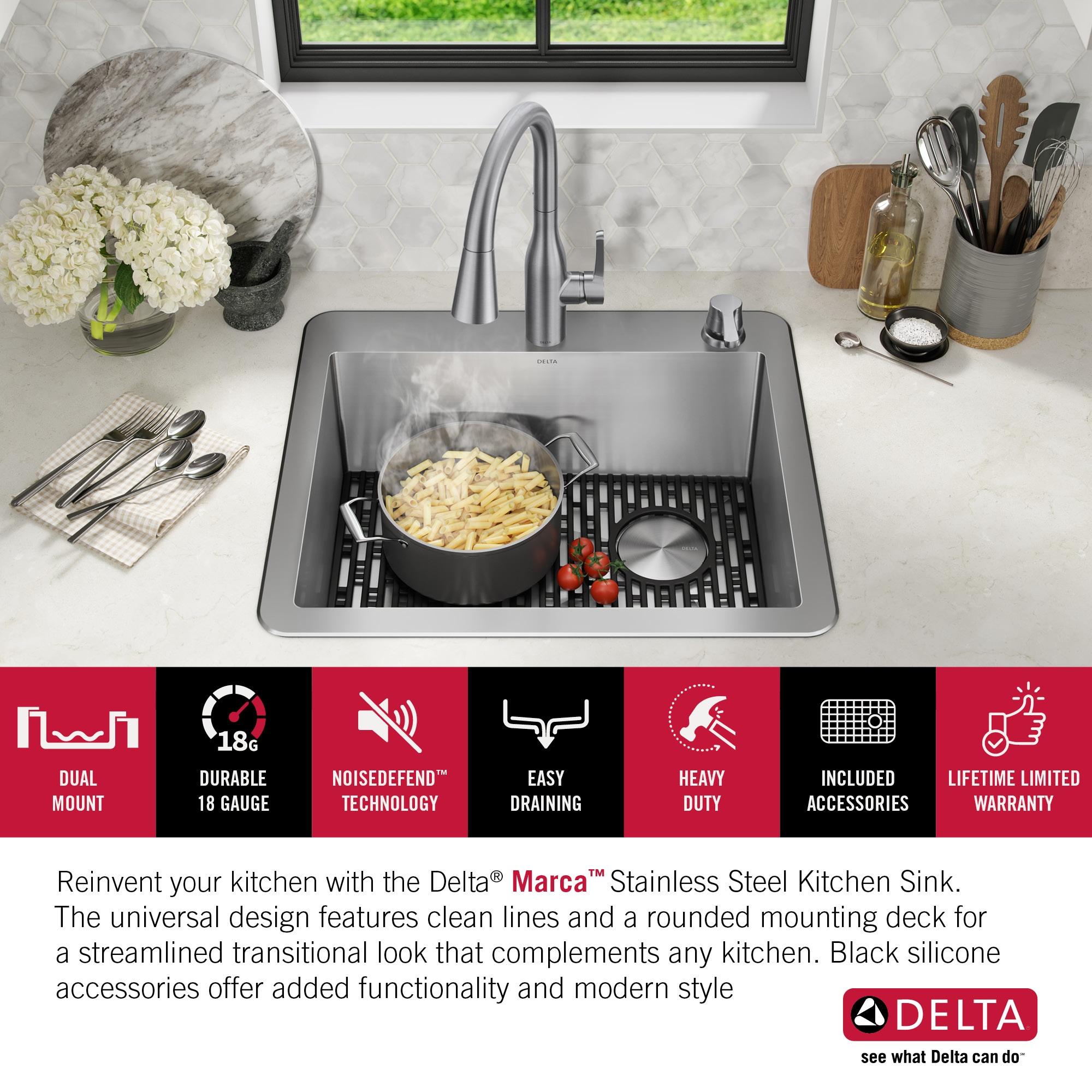 Delta Marca™ Drop-In Undermount Stainless Steel Single Bowl Kitchen Sink with Accessories