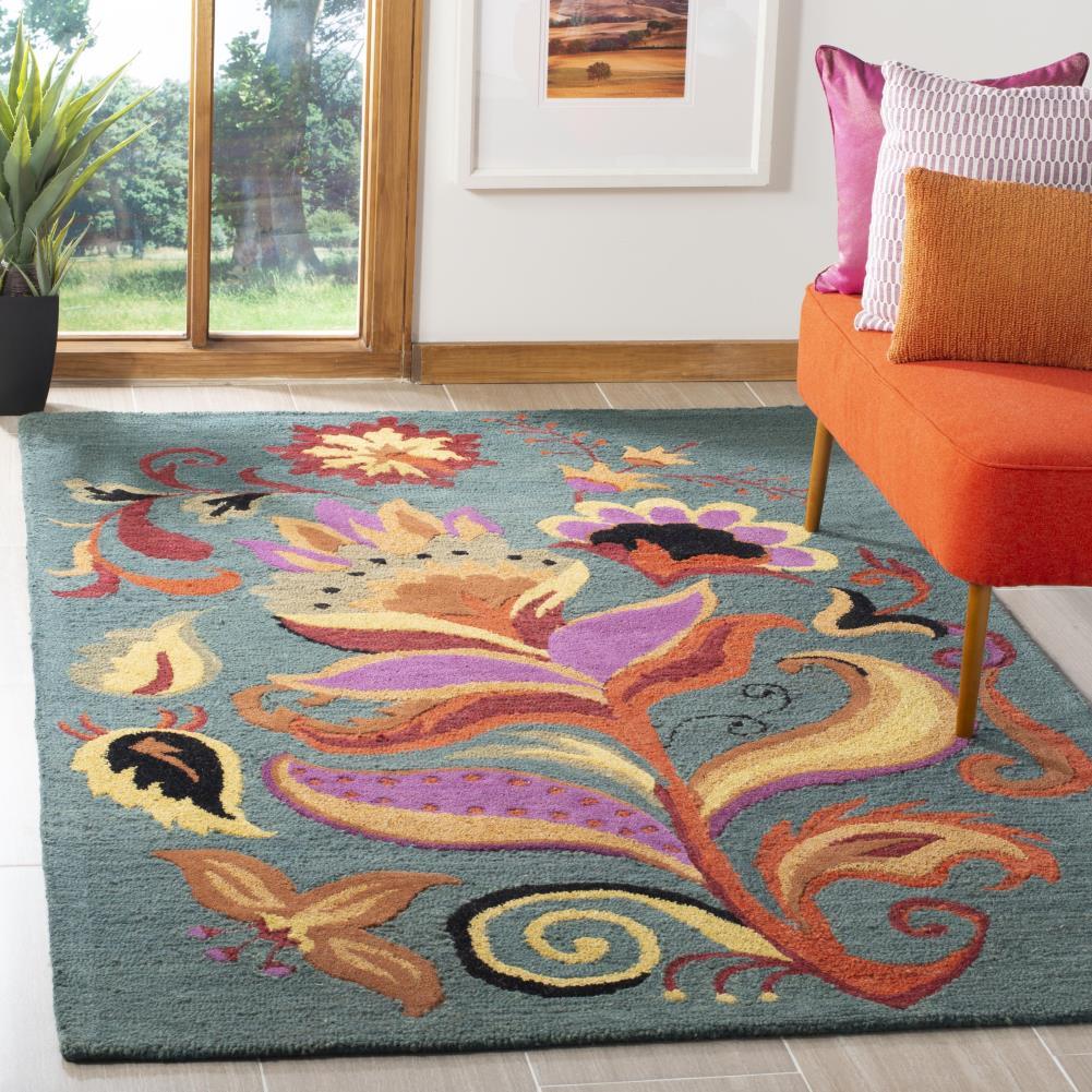 Blossom BLM679 Hand Hooked Area Rug - Blue/Multi - 4'x6' - Safavieh..