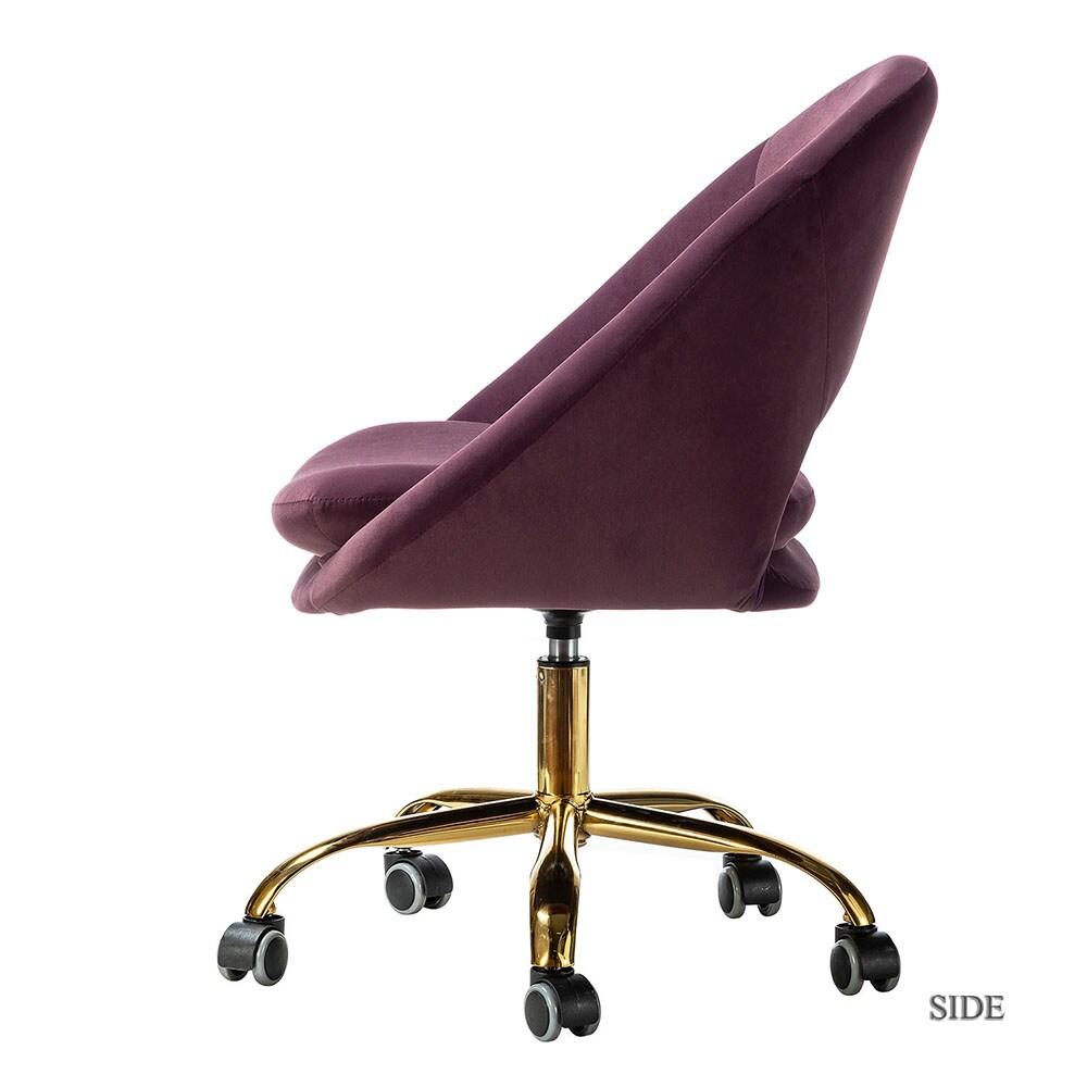 Savas Purple Velvet Swivel Task Chair with Wooden Accents