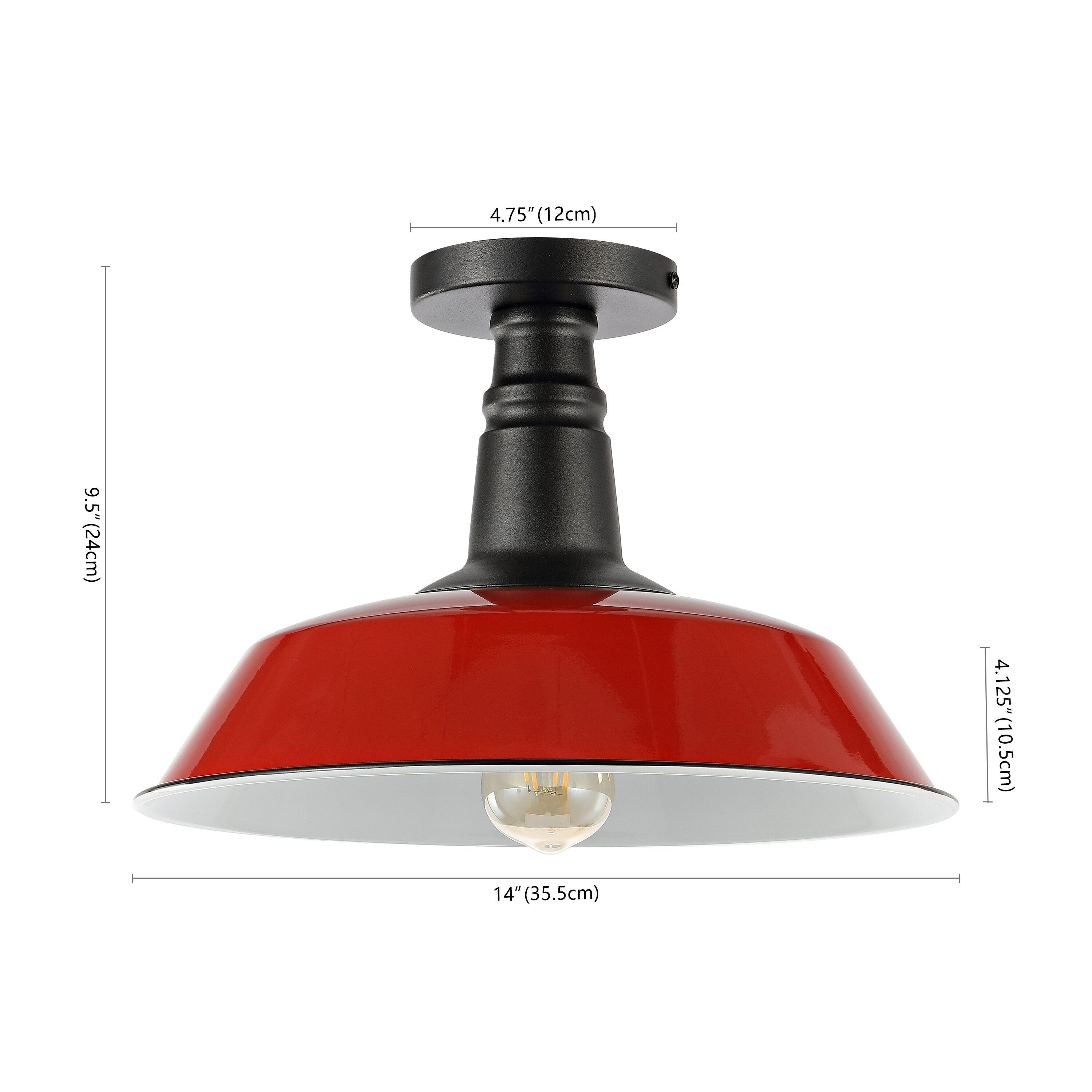 Camila 14" 1-Light Classic Industrial Indoor/Outdoor Iron LED Semi Flush Mount, Red/White