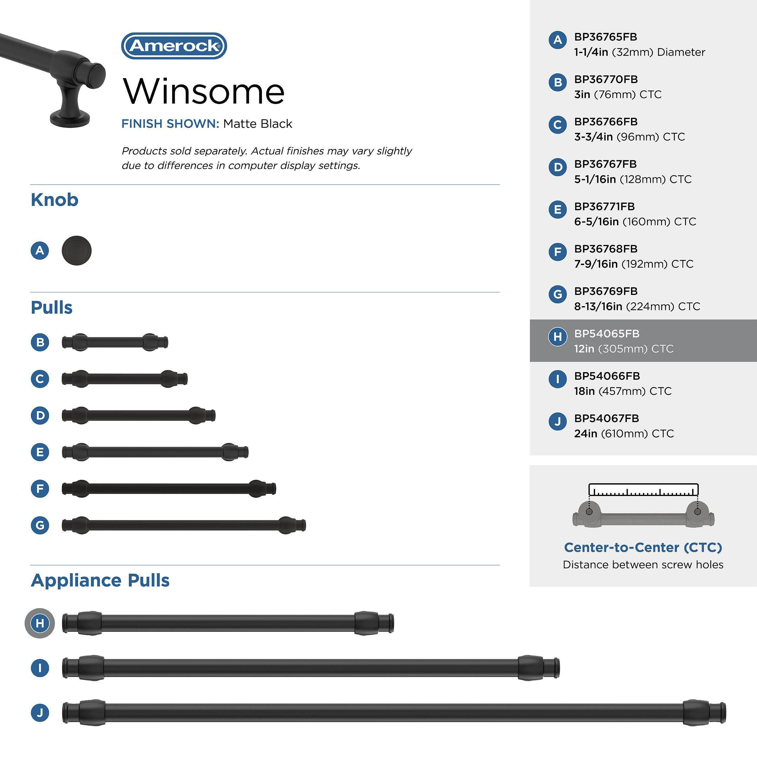 Amerock Winsome 12 inch (305mm) Center-to-Center Matte Black Appliance Pull