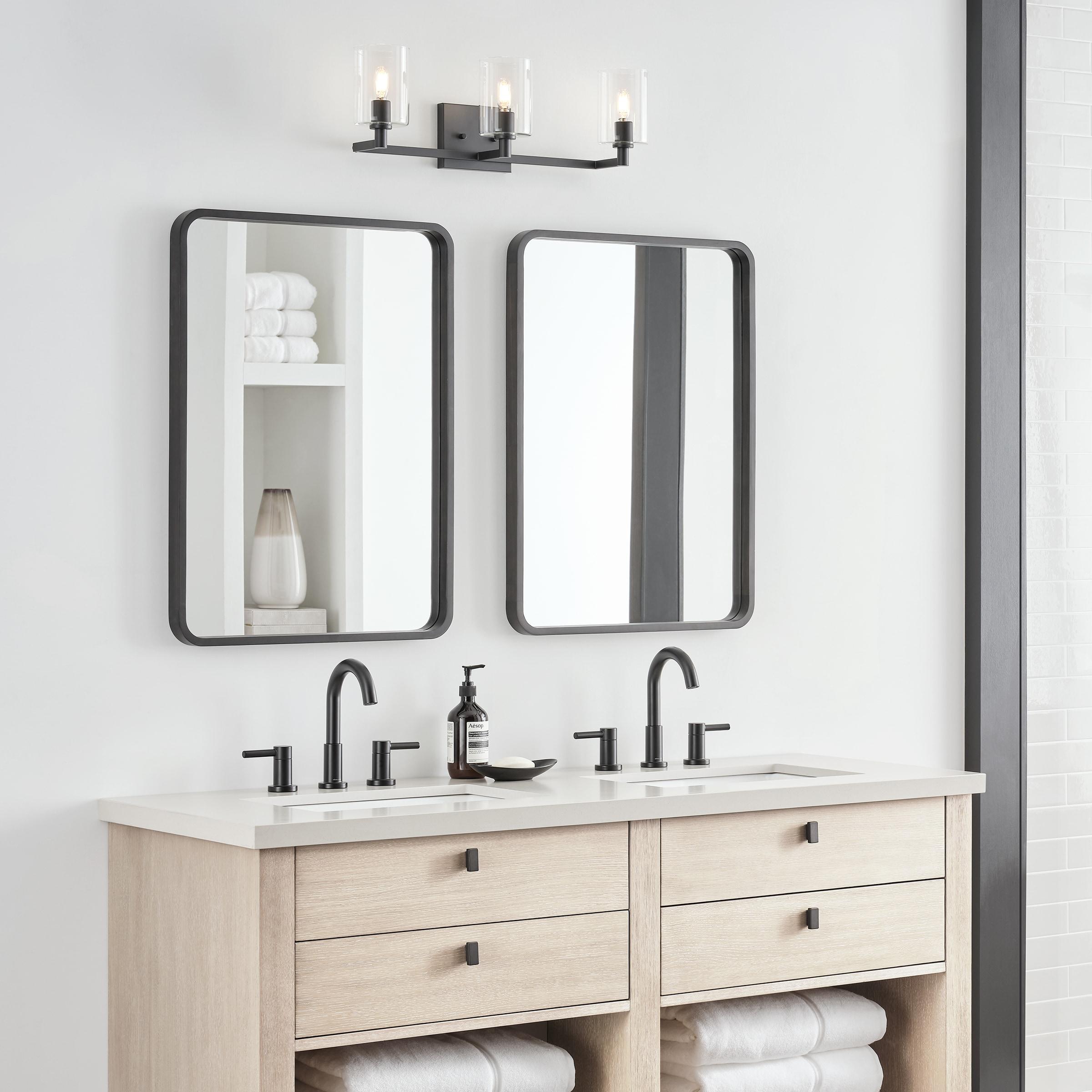 Fullton Midnight Black 3-Light Vanity with Clear Glass Cylinder Shades