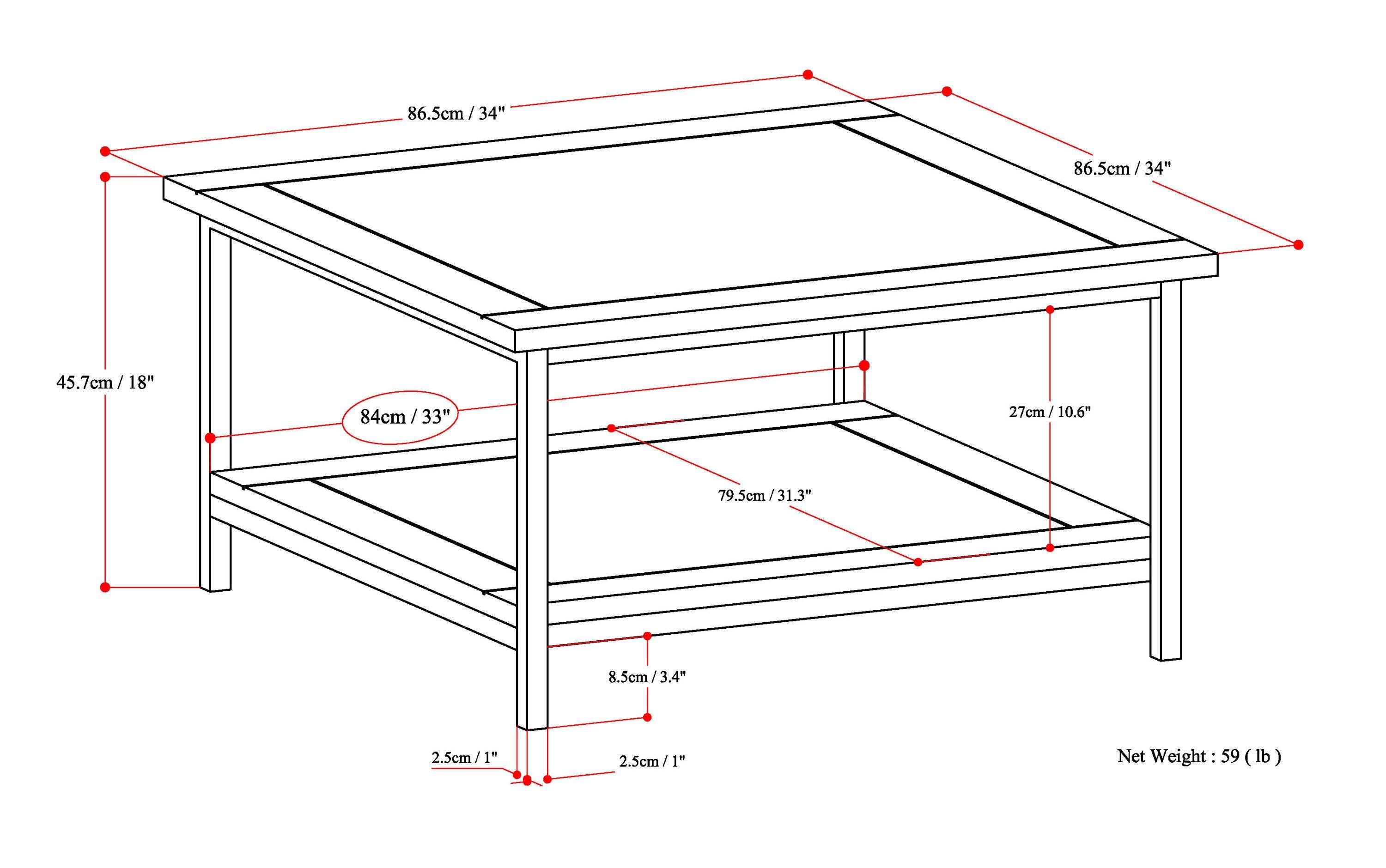 Simpli Home Skyler 34"W Solid Mango Wood Industrial Square Coffee Table with Open Shelf and Metal Frame