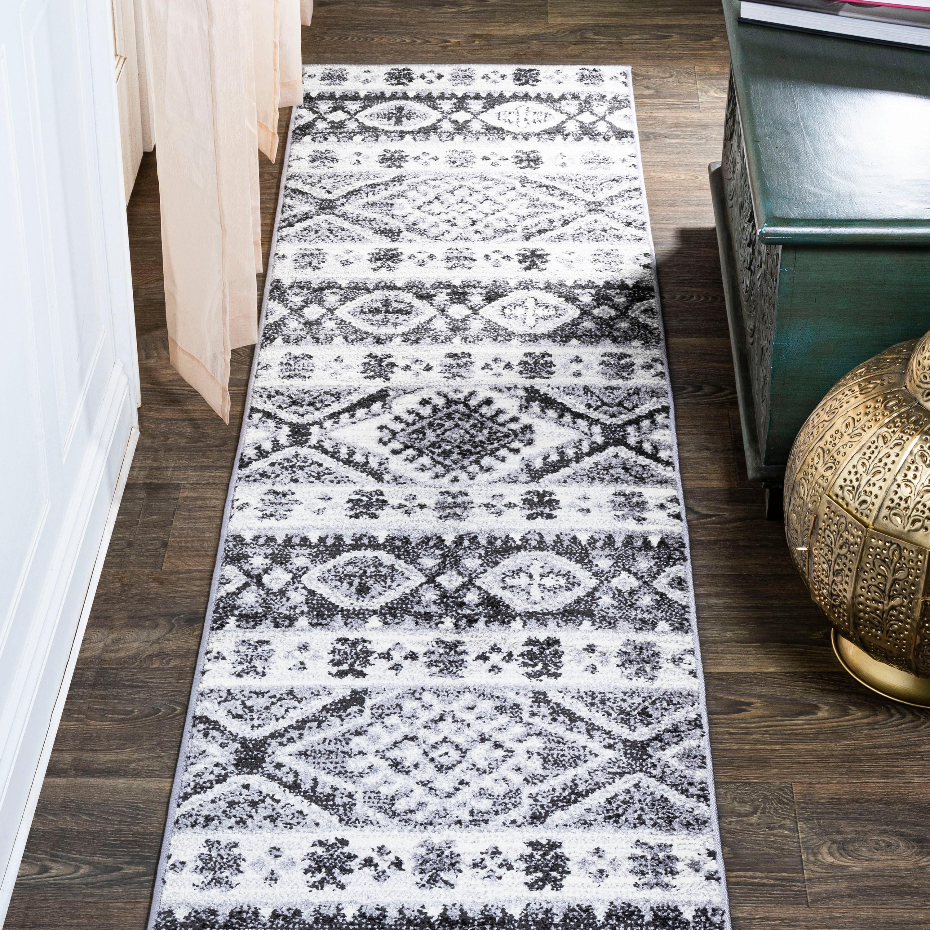 2'x 8' Sura Modern Kilim Geometric Runner Rug, Gray/Anthracite - JONATHAN Y