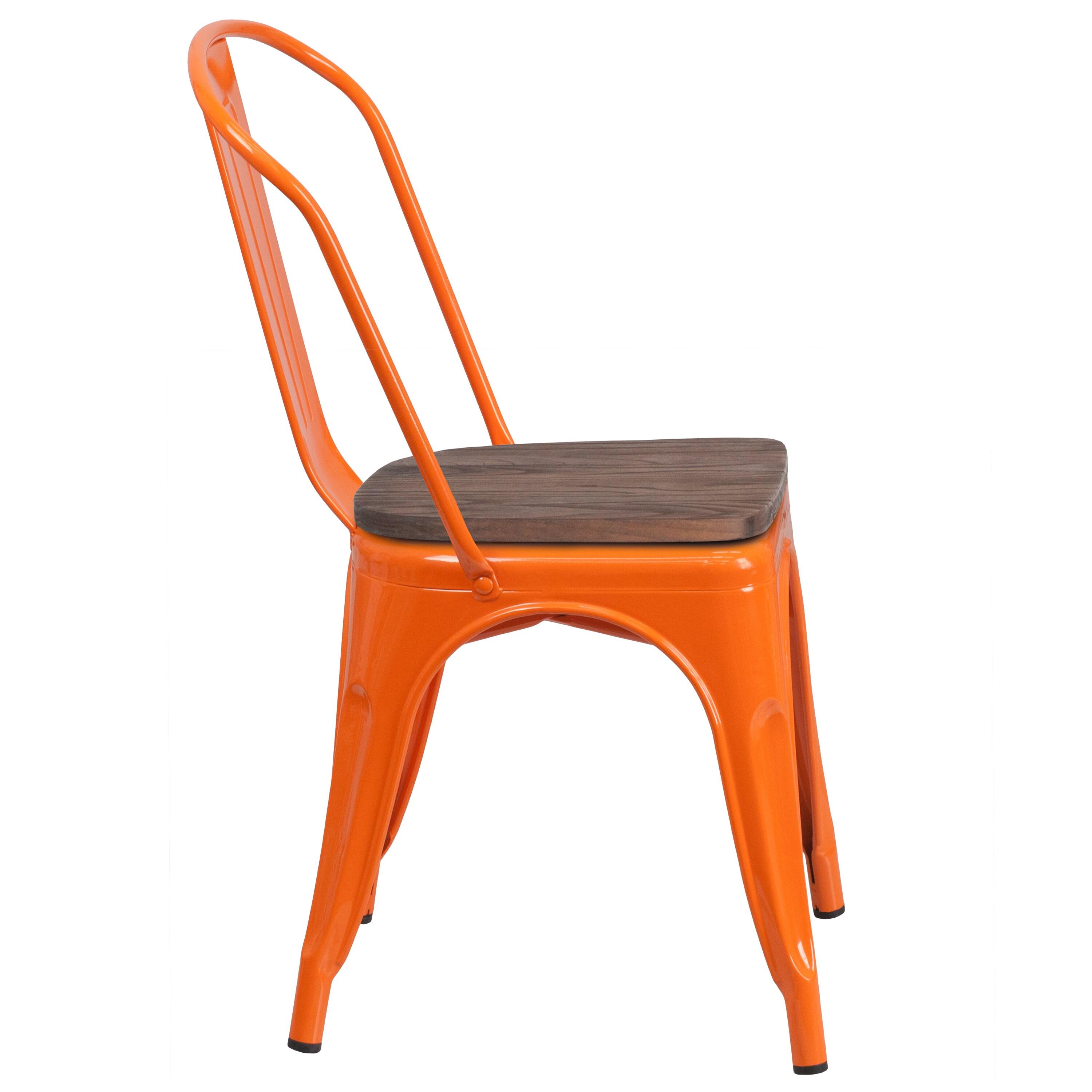 Flash Furniture Orange Metal Stackable Chair with Wood Seat