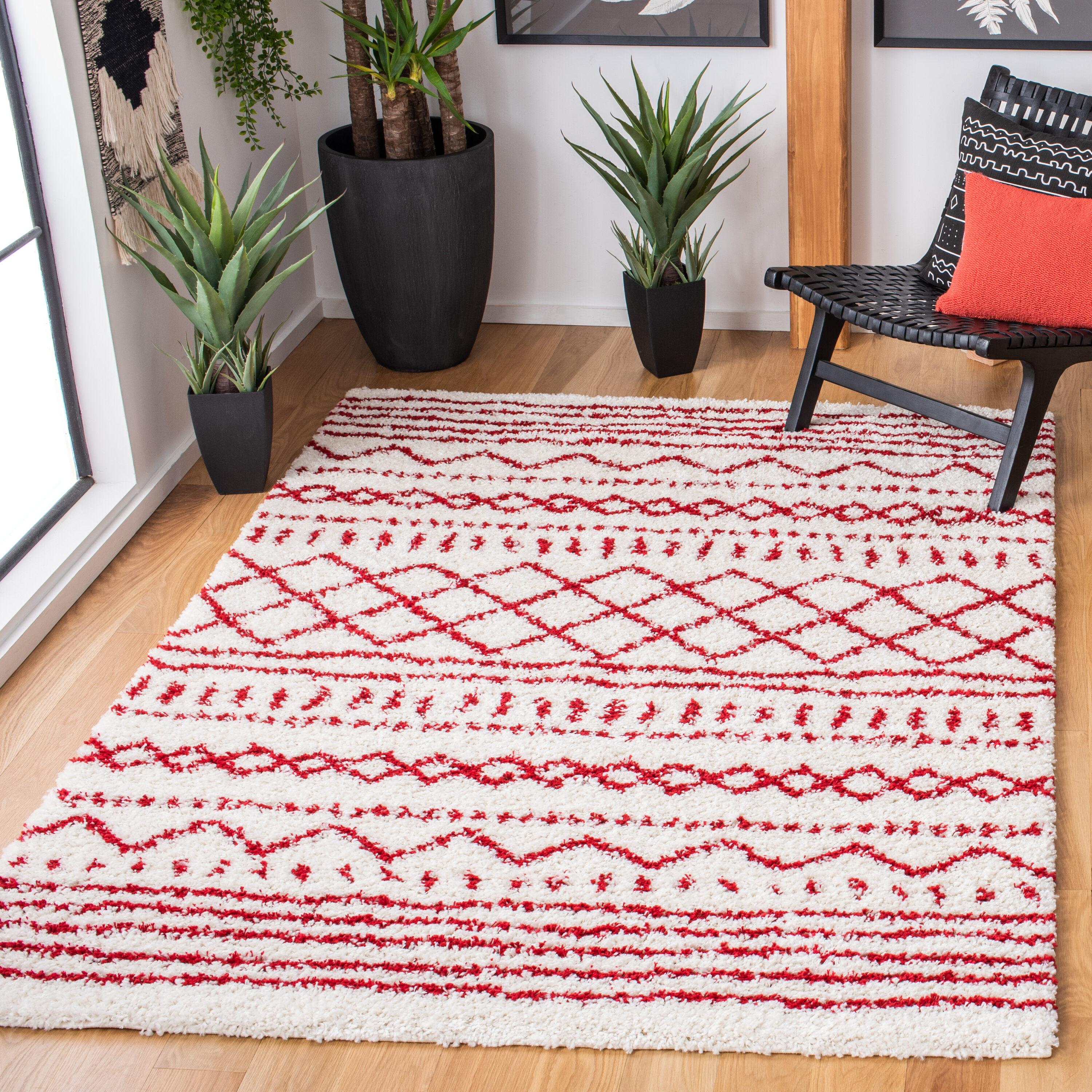 Arizona Shag ASG741 Power Loomed Indoor Area Rug - Ivory/Red - 5'1"x7'6" - Safavieh