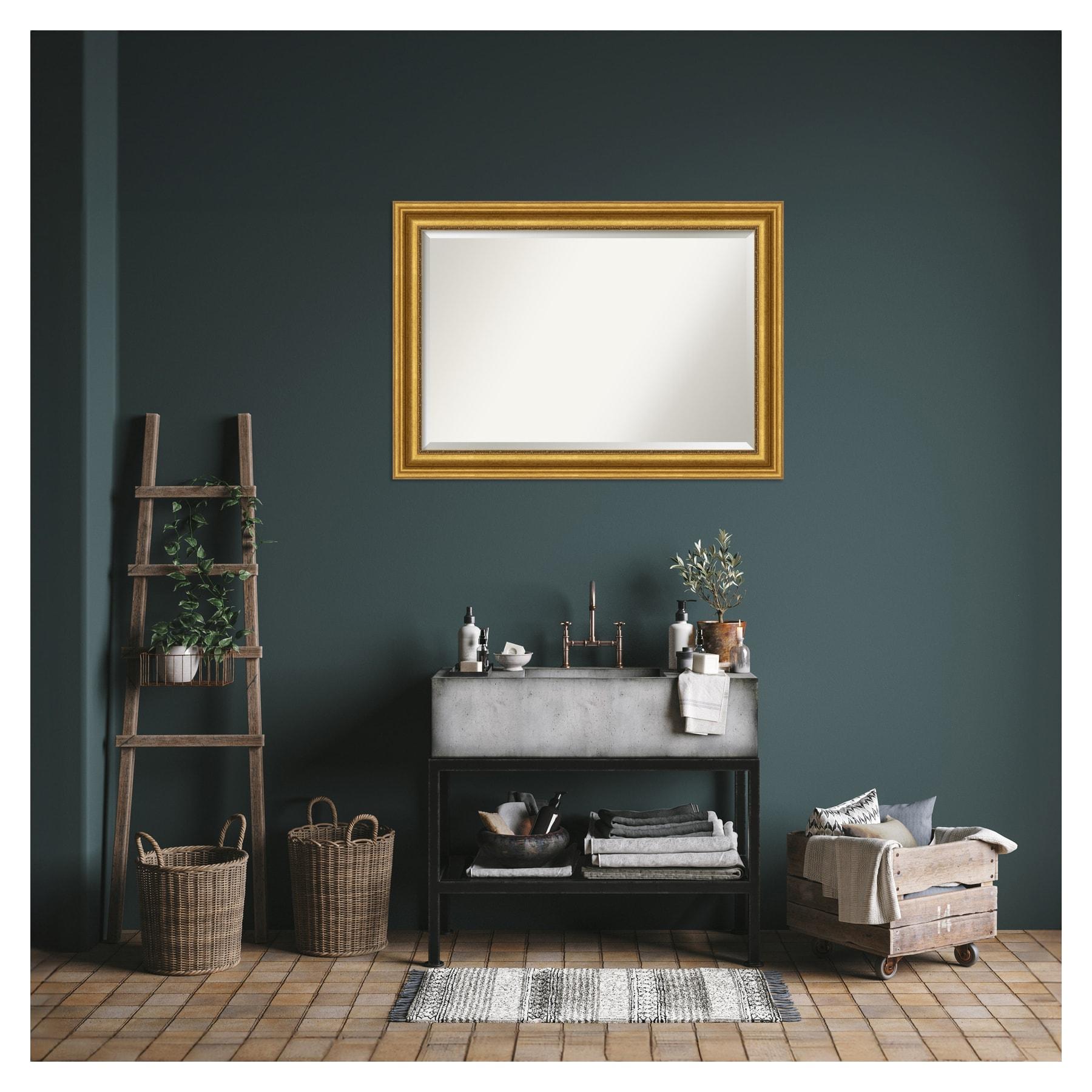 42"x30" Non-Beveled Parlor Gold Wall Mirror - Amanti Art: Modern Rectangle, Polystyrene Frame