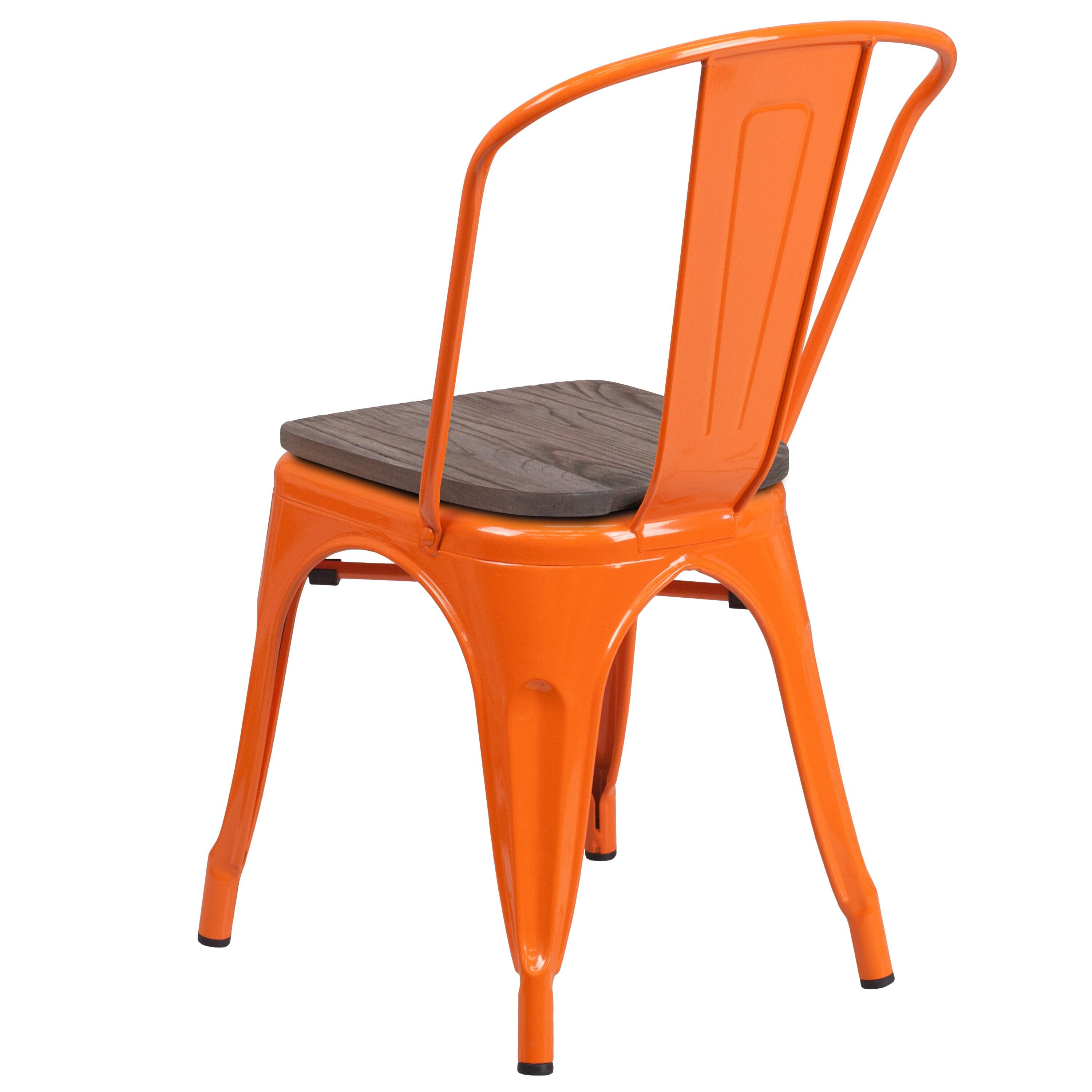 Flash Furniture Orange Metal Stackable Chair with Wood Seat