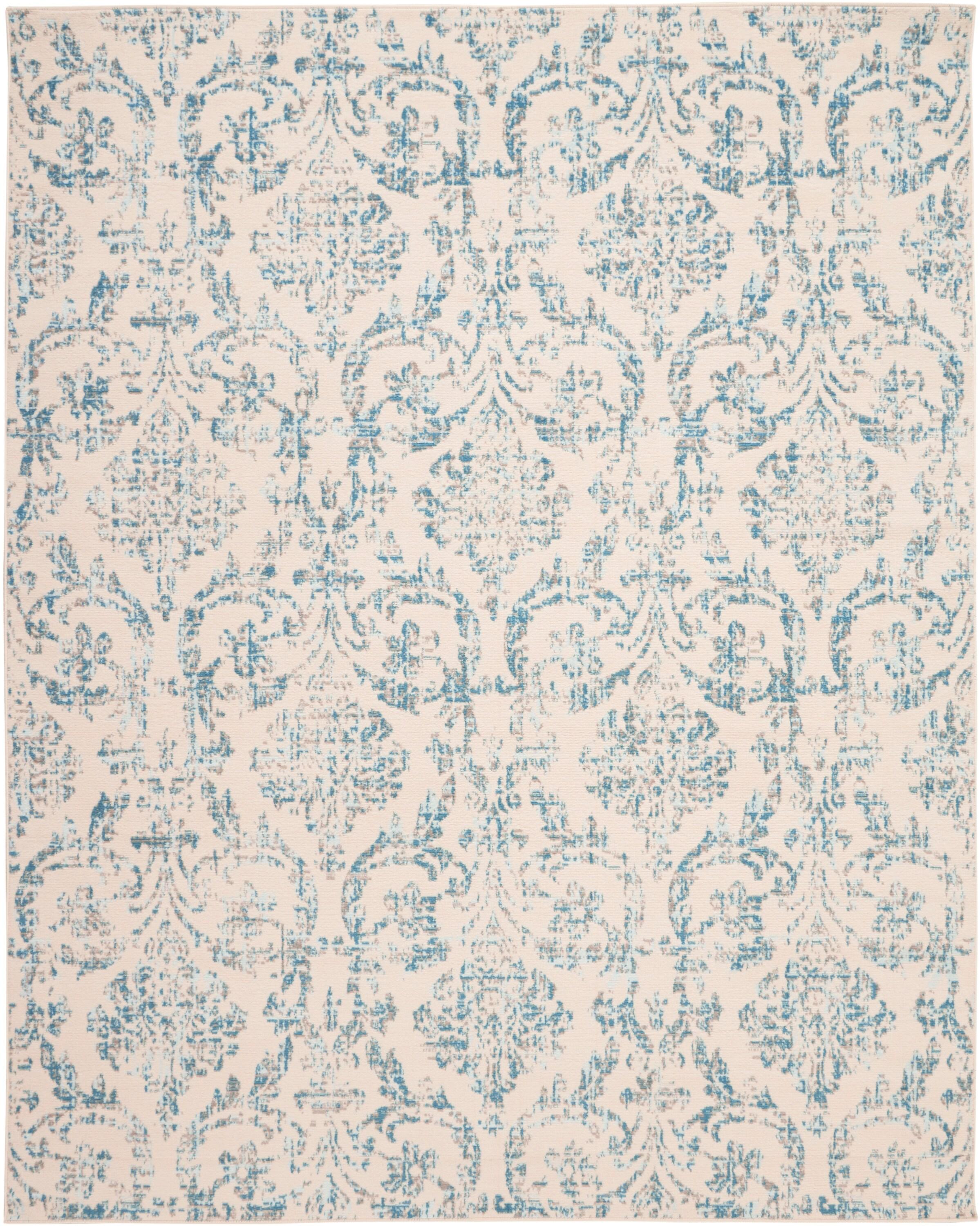 Jubilant JUB09 Area Rug Farmhouse Vintage Damask By Nourison Ivory Blue 7' x 10'