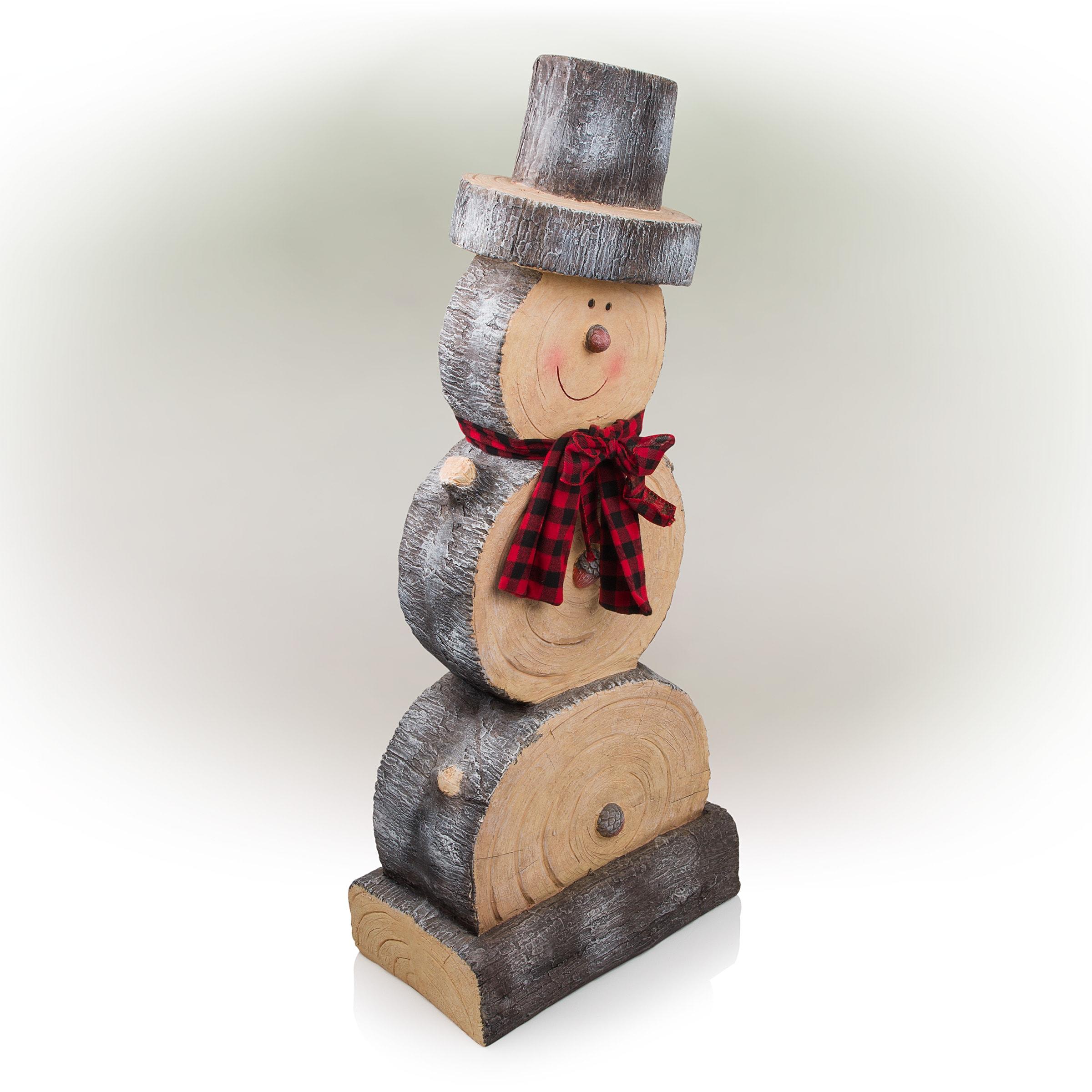 Alpine Corporation 16" x 9" x 38" Wooden Snowman Holiday Statue, Brown/Tan