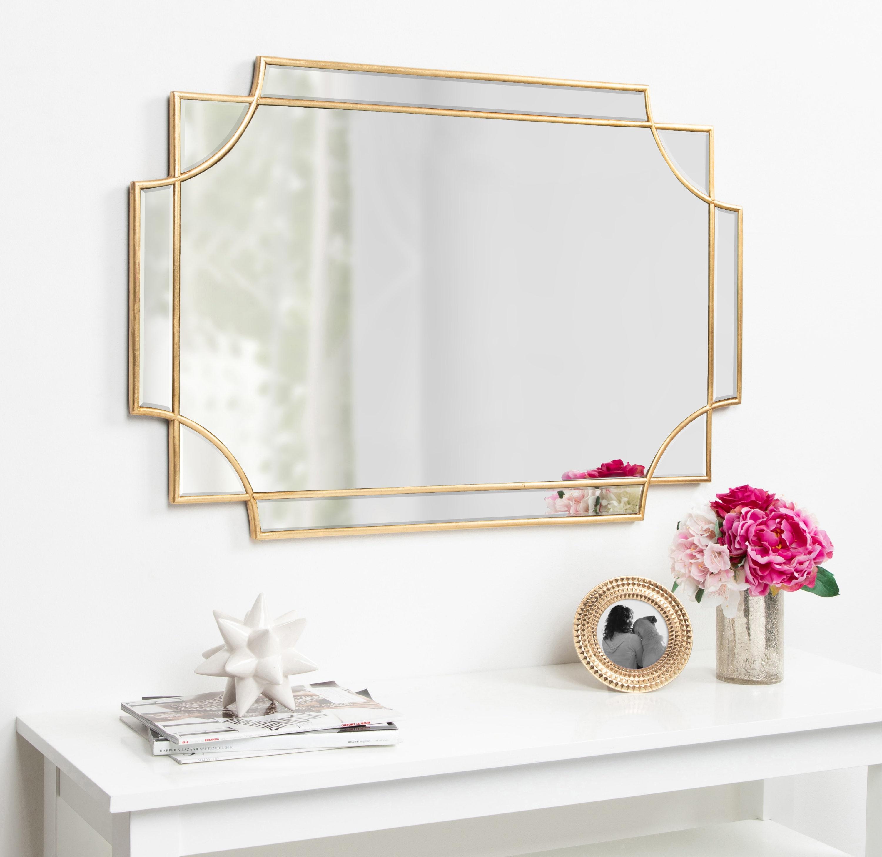 Kate and Laurel Minuette Decorative Rectangle Frame Wall Mirror in Gold Leaf, 24x35.5 Inches