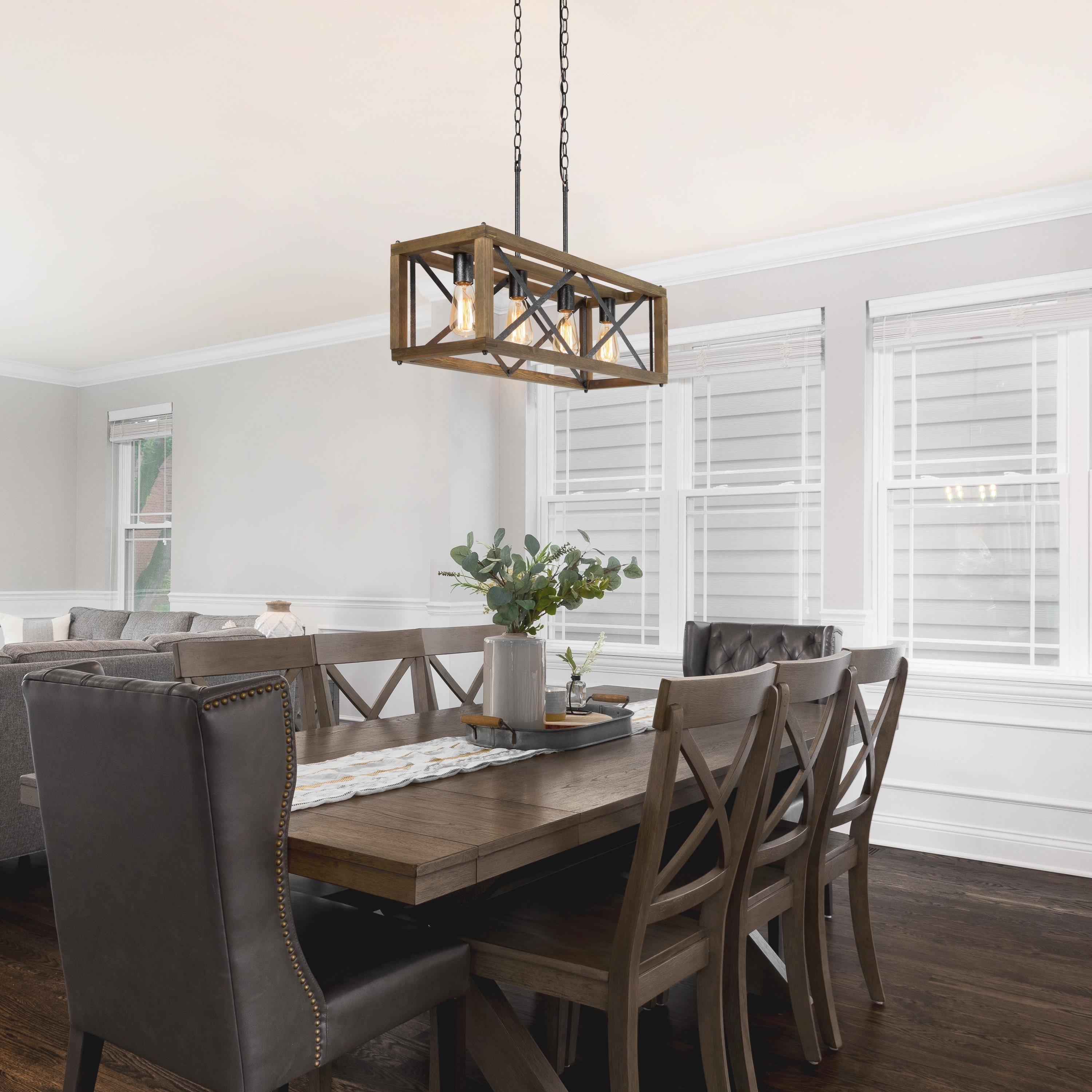 LNC Farmhouse Decor 4-Light Wood Chandelier Kitchen Island Light Fixtures, Large Modern Farmhouse Chandeliers Light for Dining Room, Kitchen Island, Bedroom