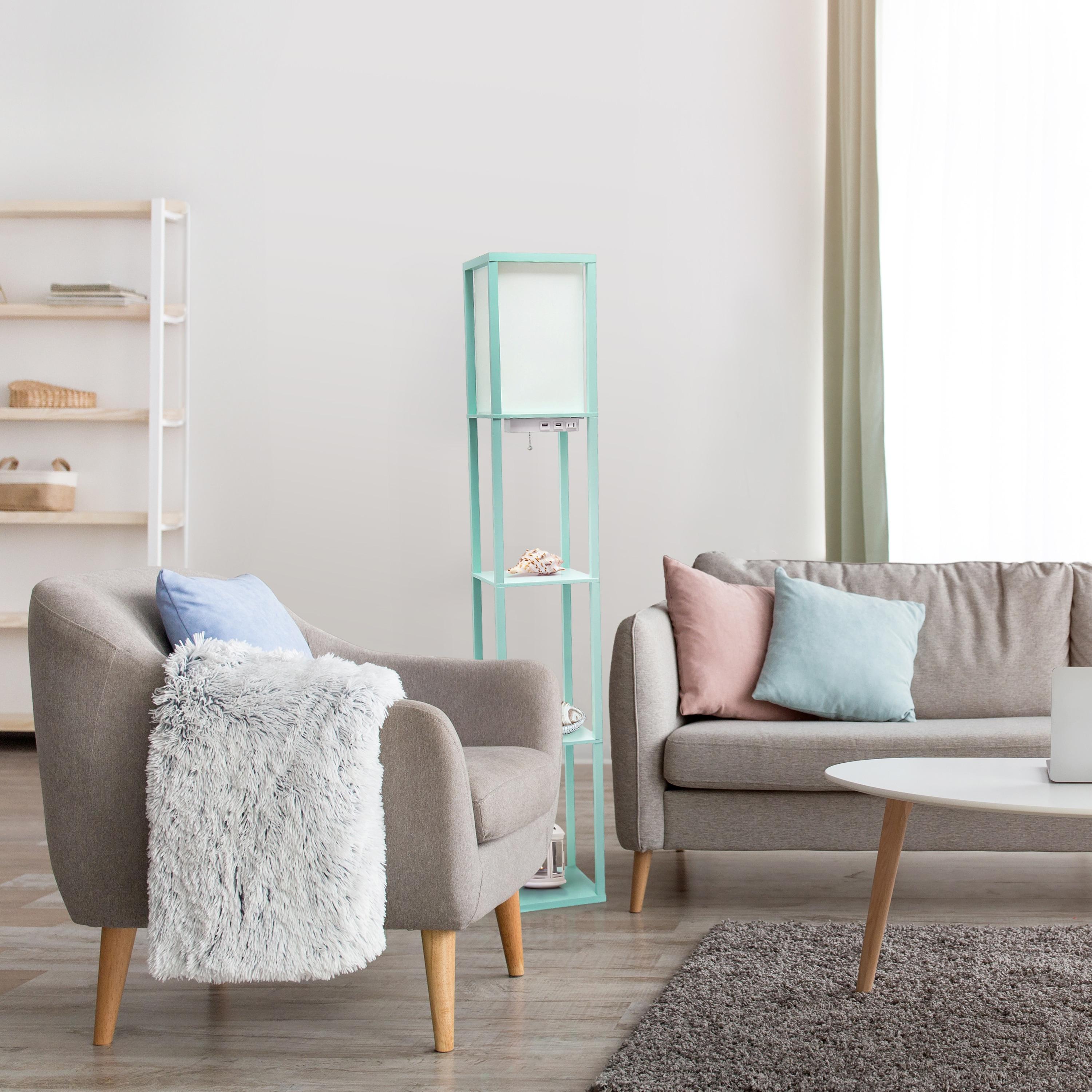 Creekwood Home Classix 62.5" 3-Tier Storage Floor Lamp with Charging Ports and Outlet Aqua Green
