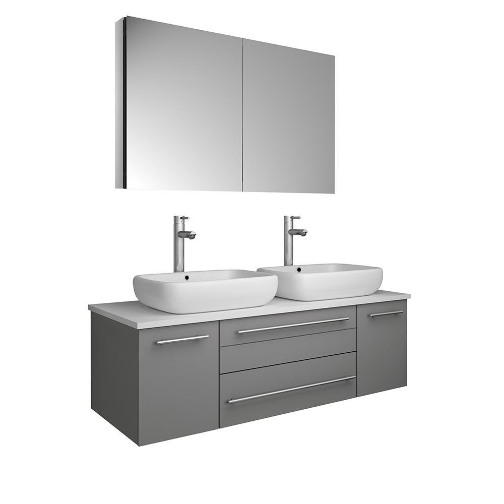 Fresca Lucera 48" Wall Hung Double Vessel Sink Wood Bathroom Vanity in Gray