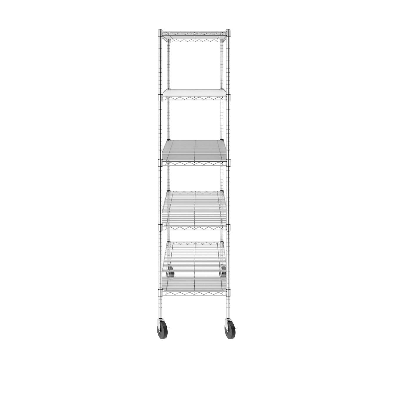 SafeRacks NSF Certified 5-Tier Steel Wire Shelving with Adjustable Shelves and Wheels - 2500 lb Capacity - 48" x 18" x 72"
