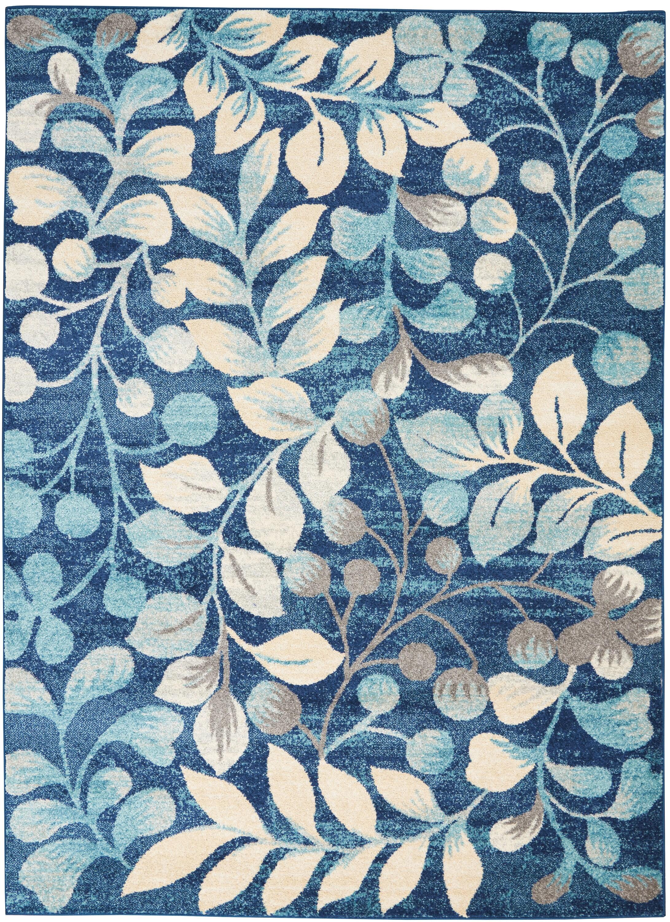 Nourison Tranquil 5'3" X 7'3" (5' x 7') Navy Indoor Area Rug Contemporary Botanical Vine and Bloom by Nourison