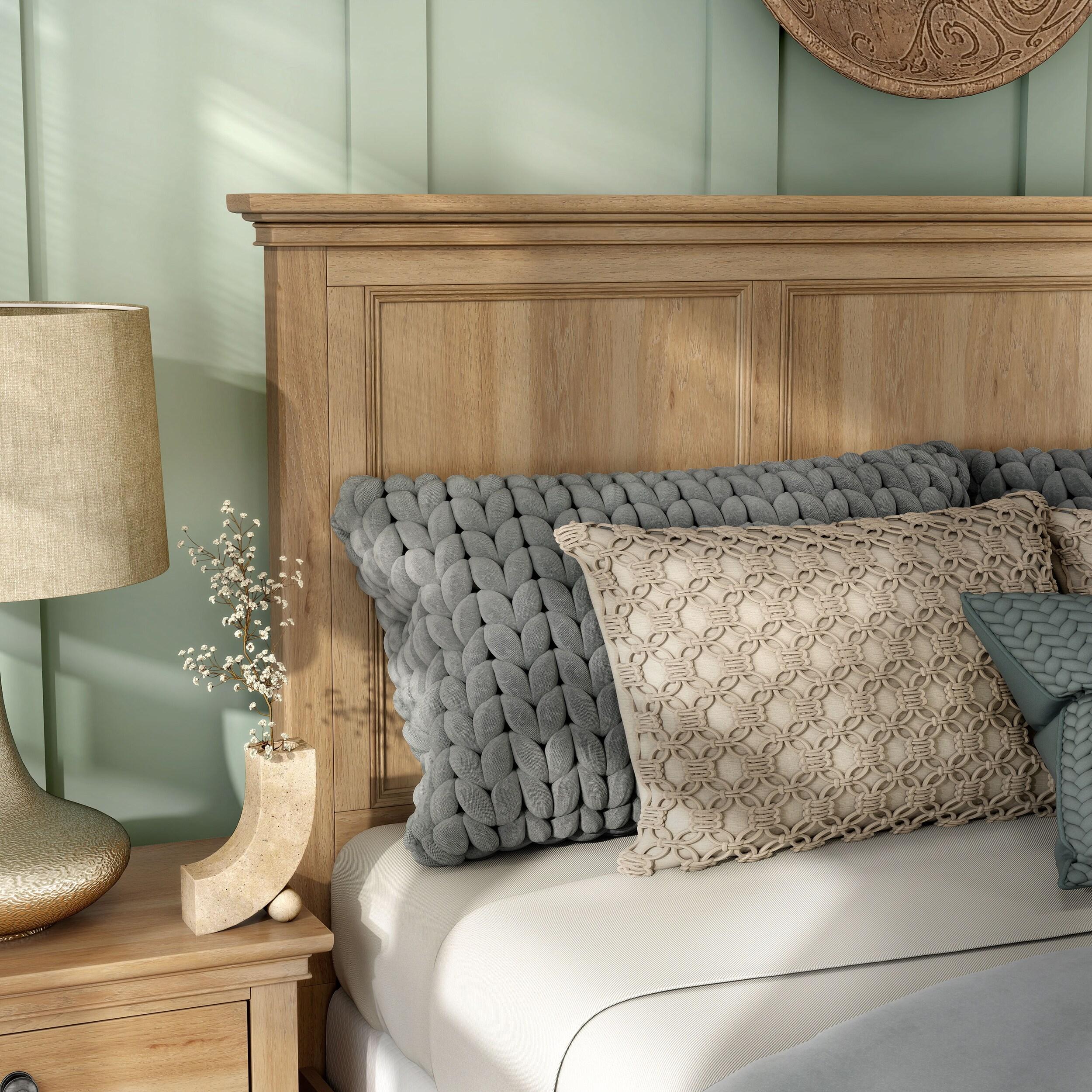 Furniture of America Stratford Solid Wood Queen Panel Bed, Natural Oak