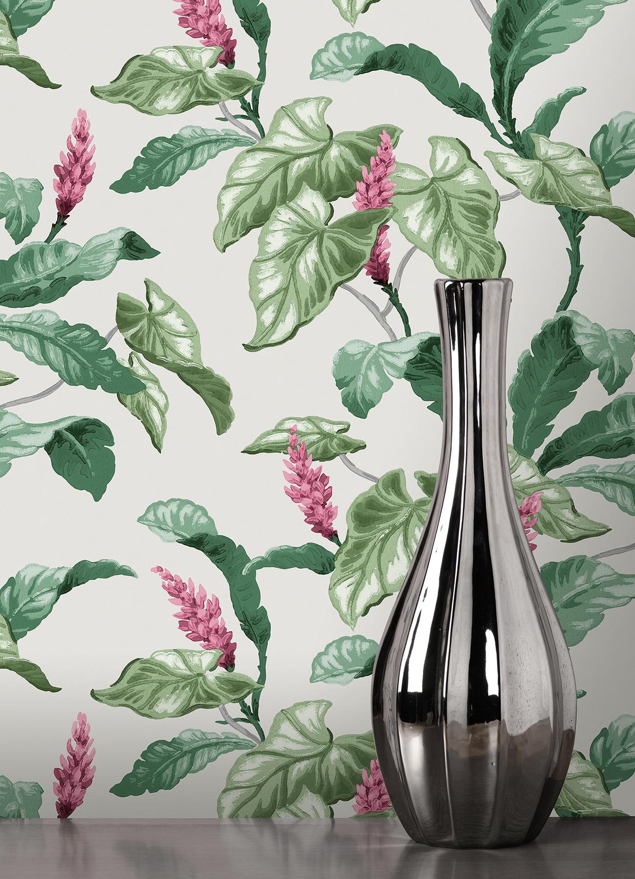 Brewster Home Fashions Meridian Parade Green Tropical Leaves Wallpaper