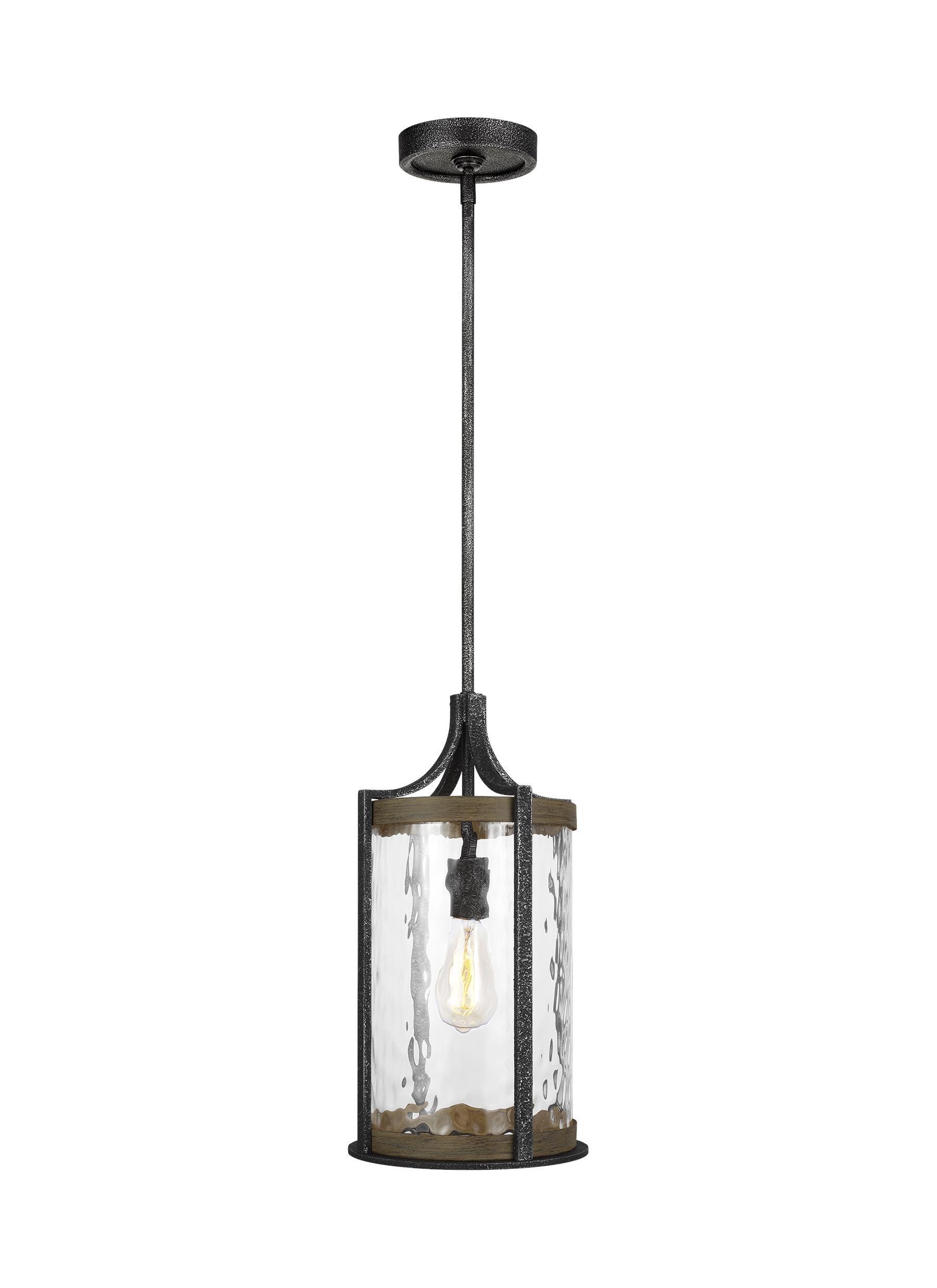 Angelo Distressed Weathered Oak and Slate Grey Metal Pendant Light