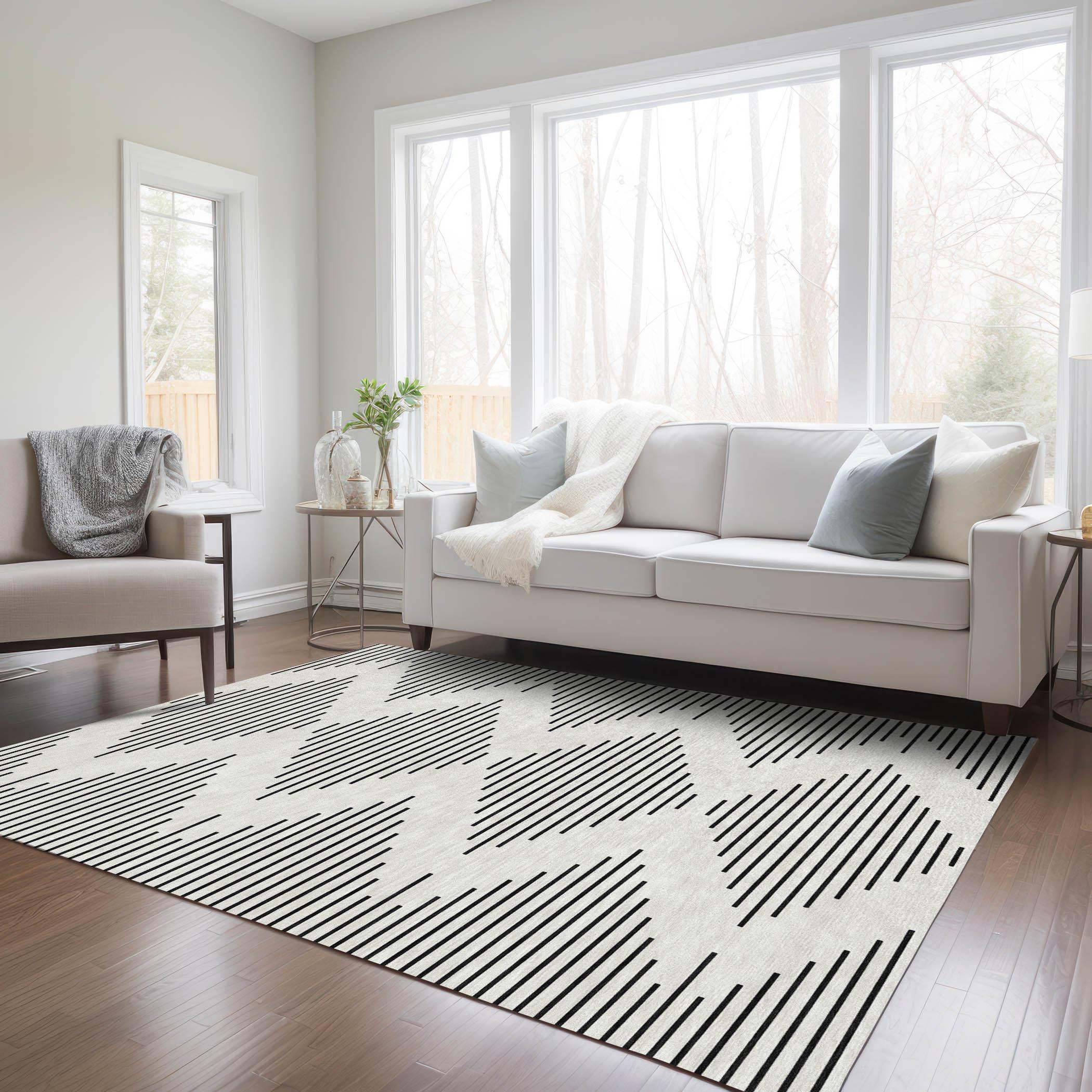 Addison Rugs Chantille Indoor/Outdoor Transitional Geometric Ivory Washable Rectangle Rug, 3' x 5'