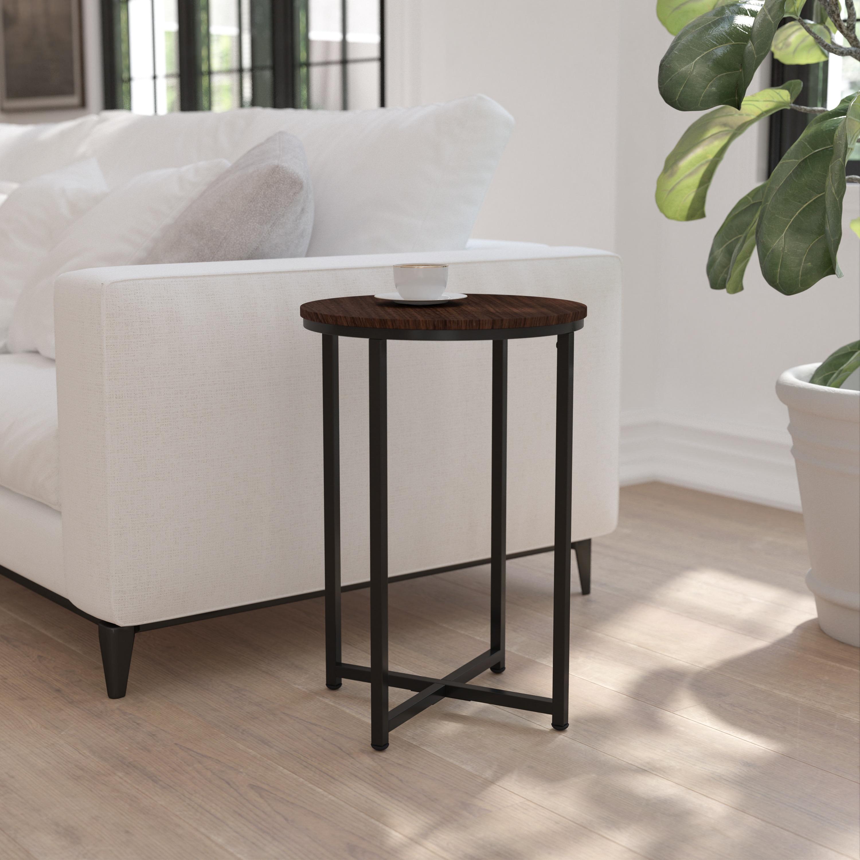 Flash Furniture Hampstead Collection End Table - Modern Walnut Finish Accent Table with Crisscross Matte Black Frame