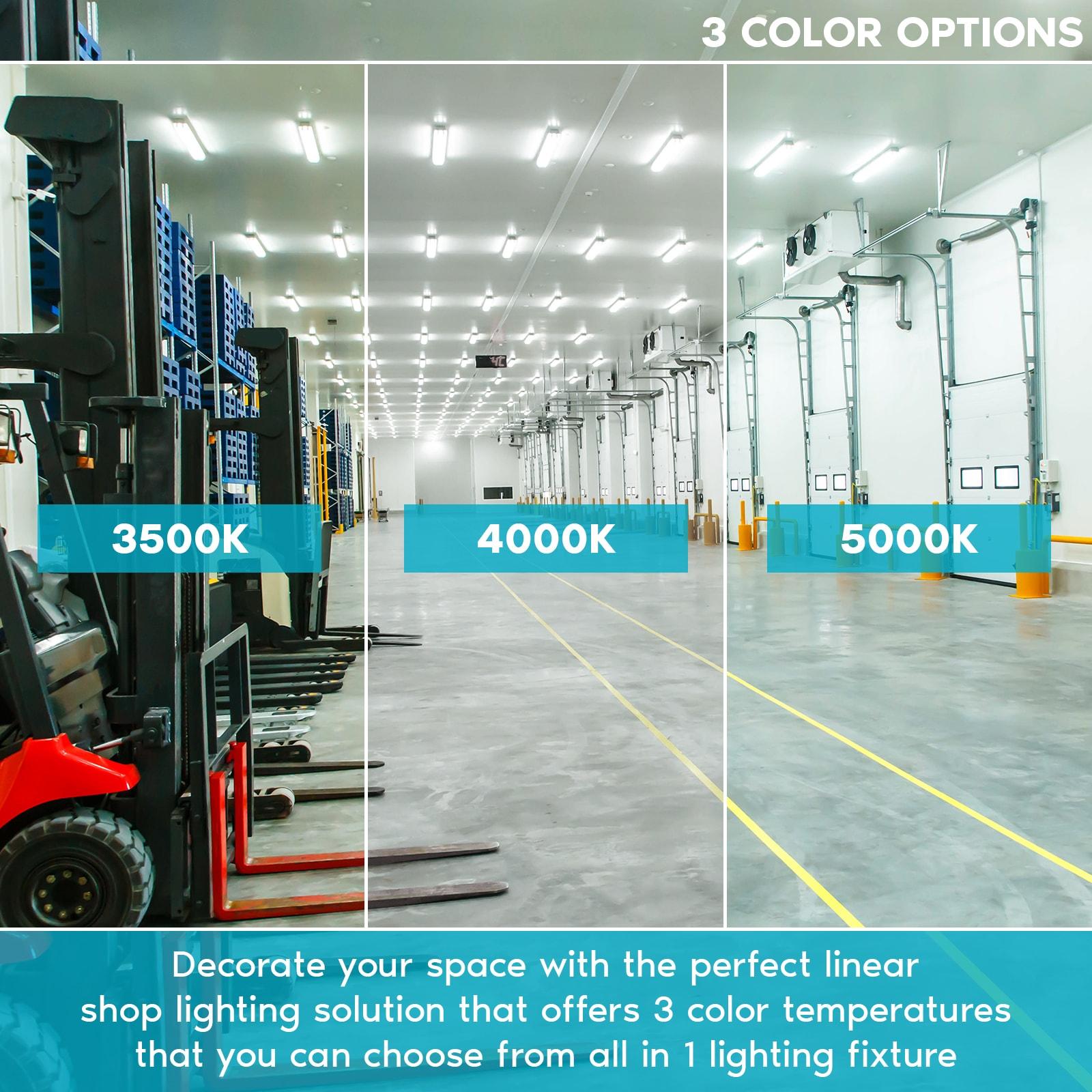 Luxrite 3FT Slim LED Shop Light, 25W, 3450 Lumens, 3 Color Selectable 3500K-5000K, 0-10V Dimmable, Damp Rated UL Listed