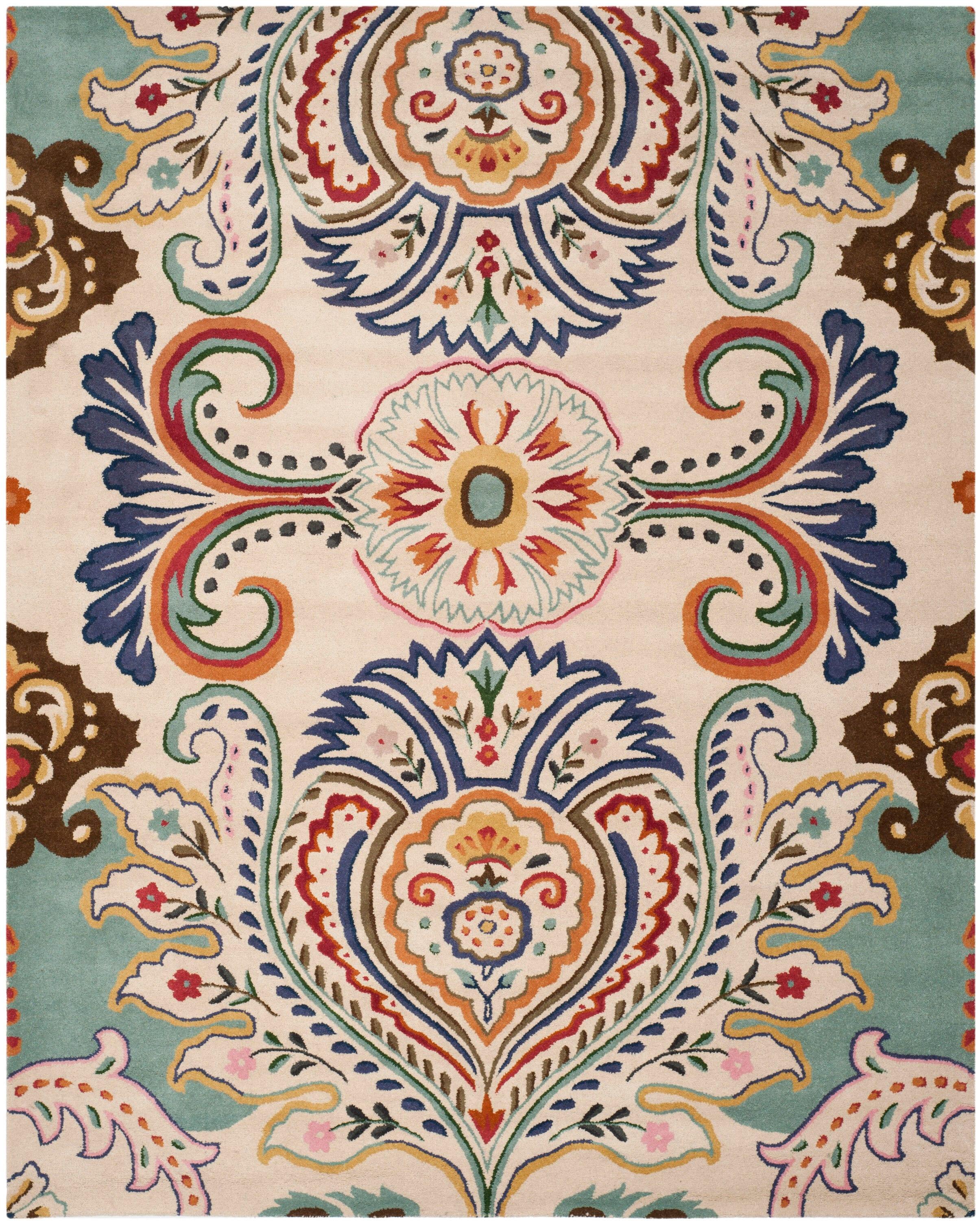 Bella BEL118 Hand Tufted Area Rug - Ivory/Teal - 5'x8' - Safavieh.