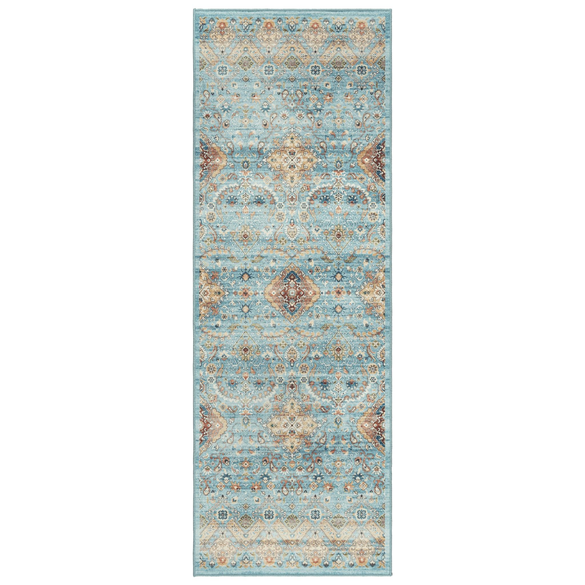 Gertmenian Crystal Print Tanis Sage Aqua Cream Multi Moroccan Bohemian Polyester Washable Flat Pile Indoor Area Rug