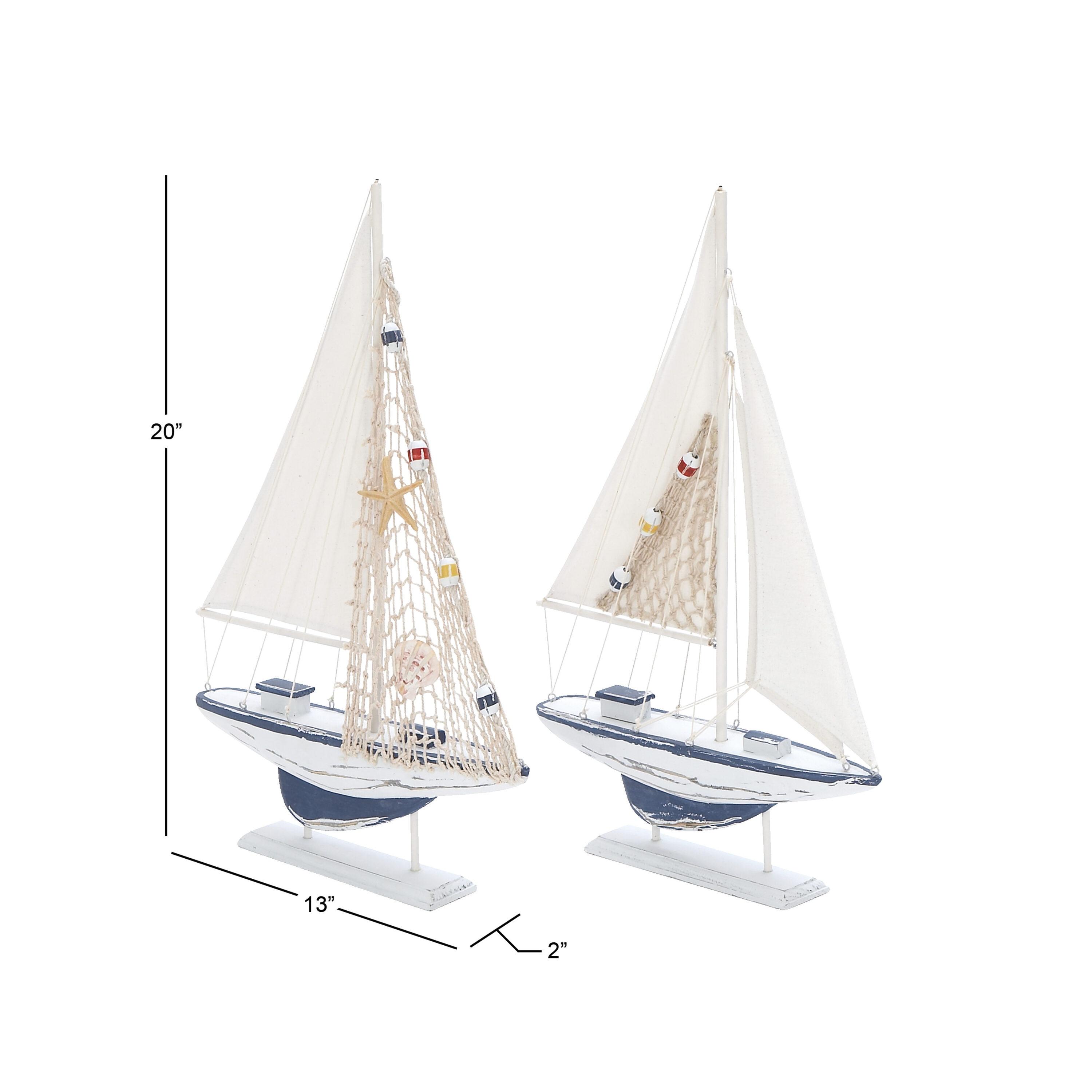 20"H, 13"W White Wood Sail Boat Sculpture, by DecMode (2 Count)