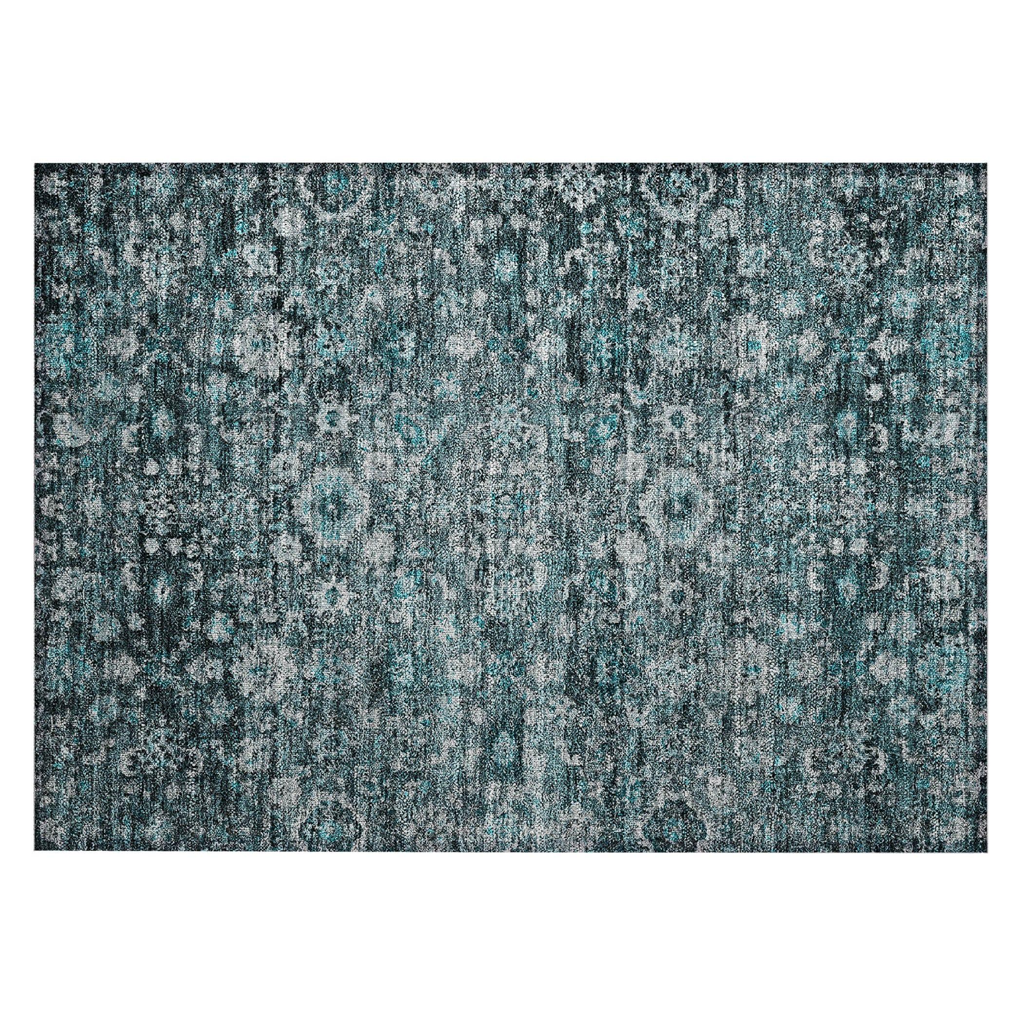 Teal Rectangular Machine-Washable Non-Slip Area Rug